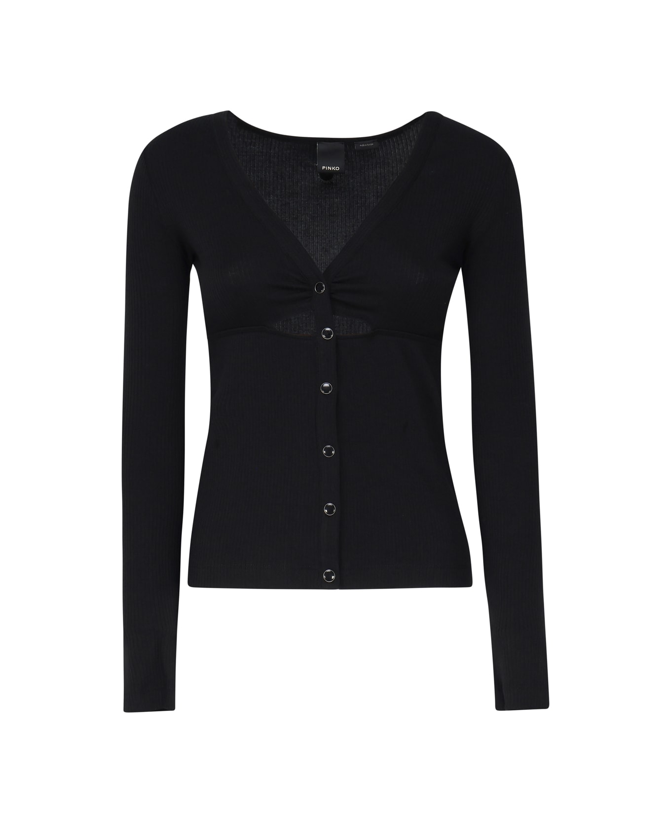 Pinko Cotton Sweater With Gathered Neckline - Black Limousine