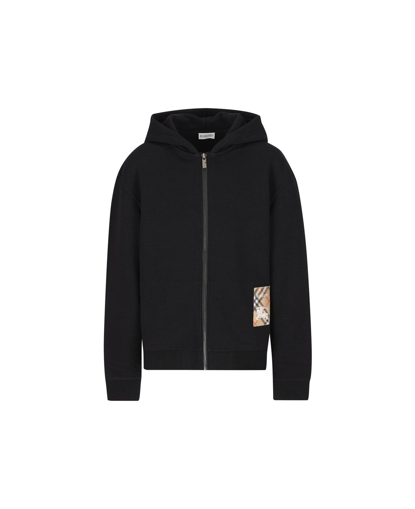 Burberry Check Label Zip Hoodie - BLACK