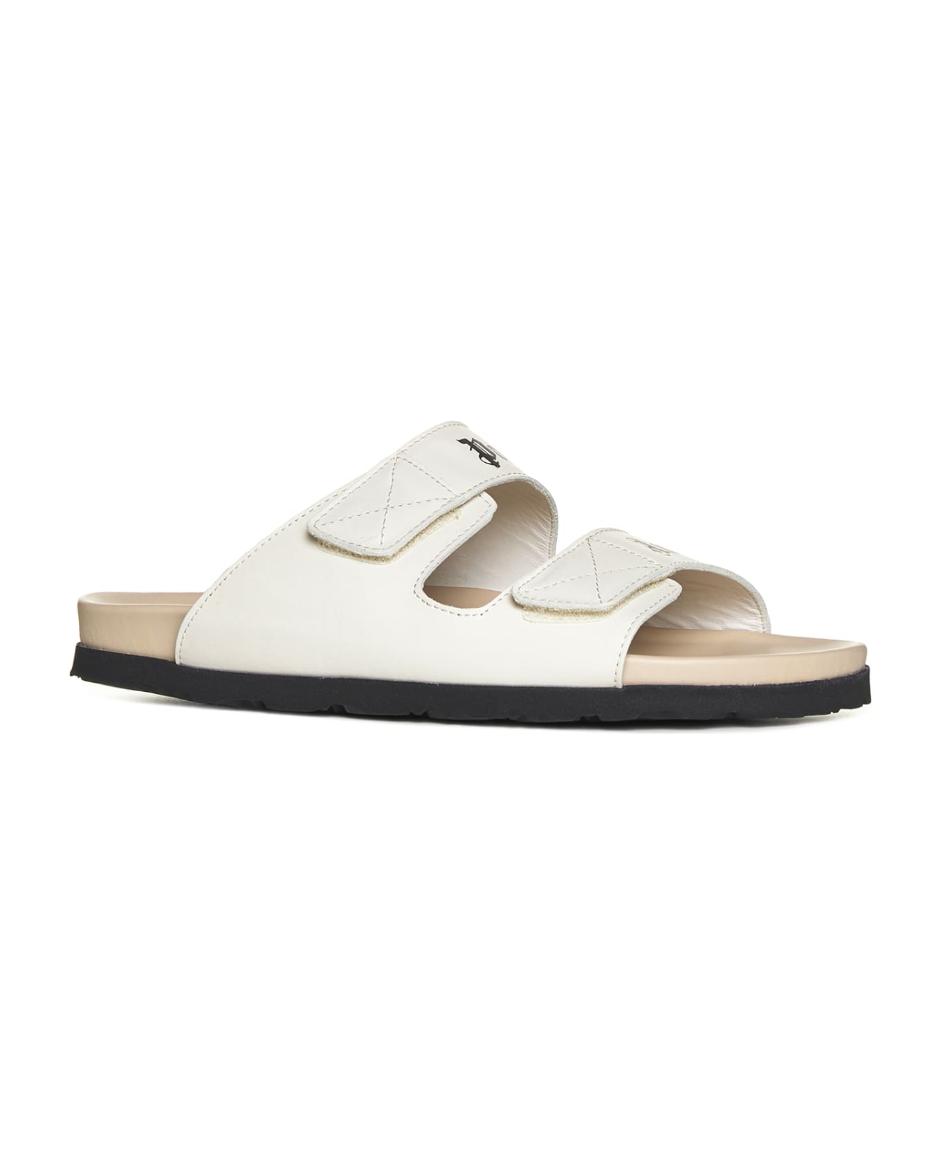 Palm Angels Leather Slides With Logo - Cream その他各種シューズ