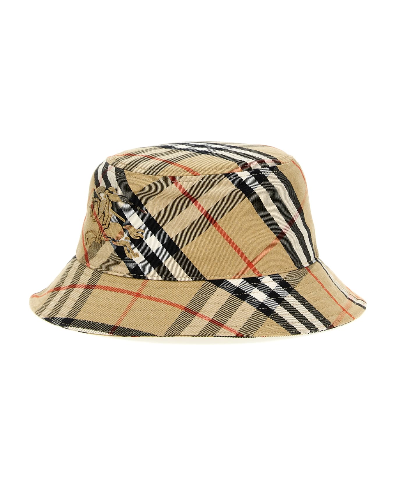 Burberry Logo Embroidery Check Bucket Hat - Beige