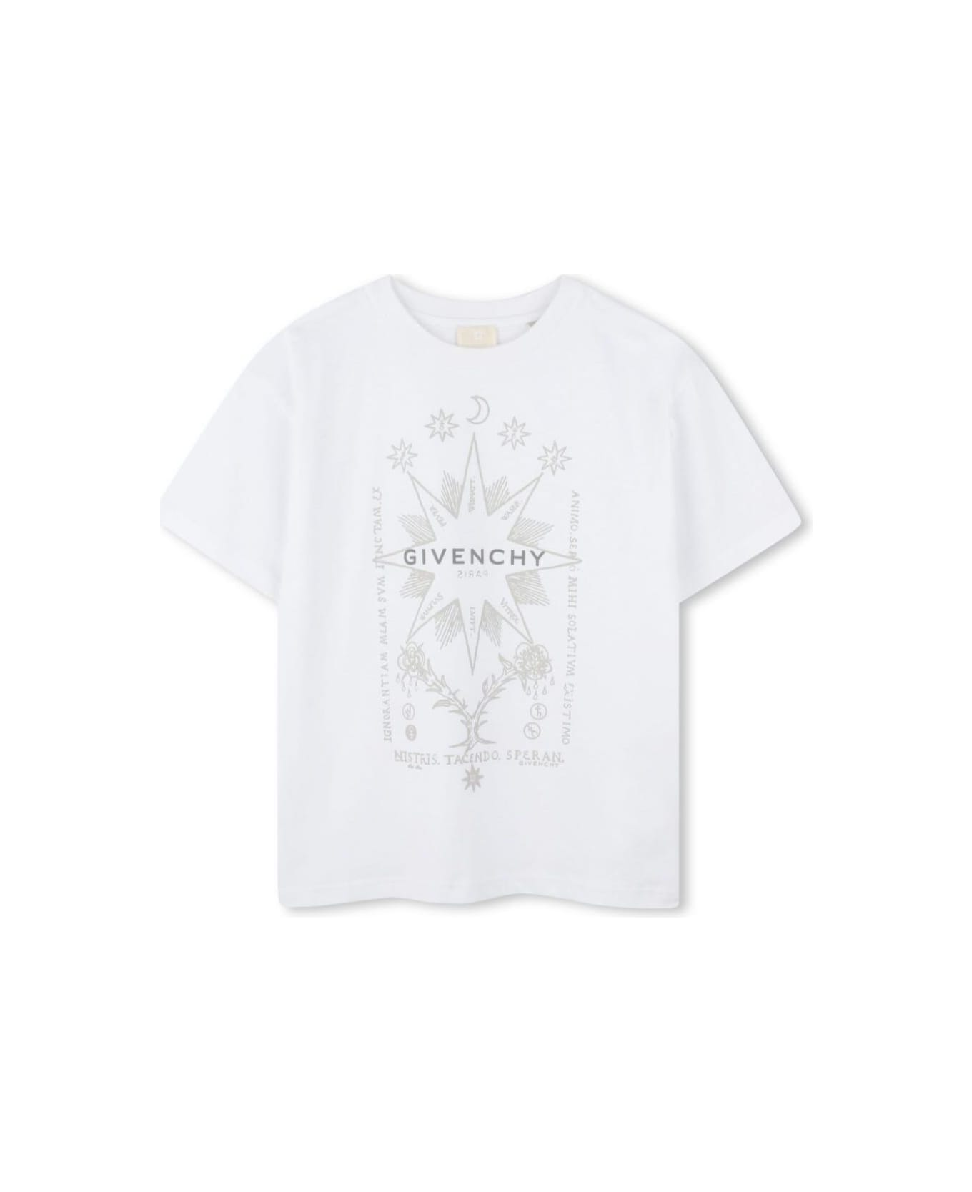 Givenchy White Crewneck T-shirt With Maxi Logo Print On The Front And Logo Lettering On The Rear In Cotton Boy - White