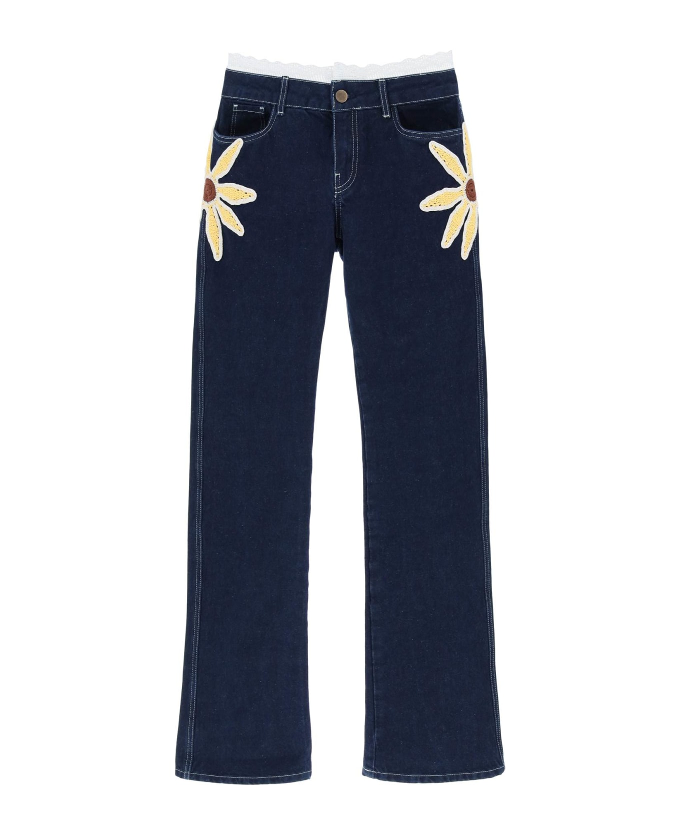 SIEDRES Low-rise Jeans With Crochet Flowers - BLUE (Blue) デニム