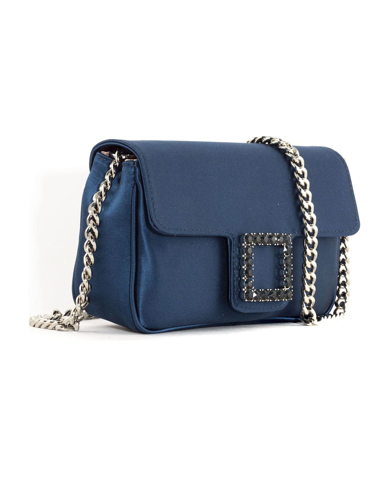 Roberto Festa Blue Navy Satin Lunette Shoulder Bag - Blue