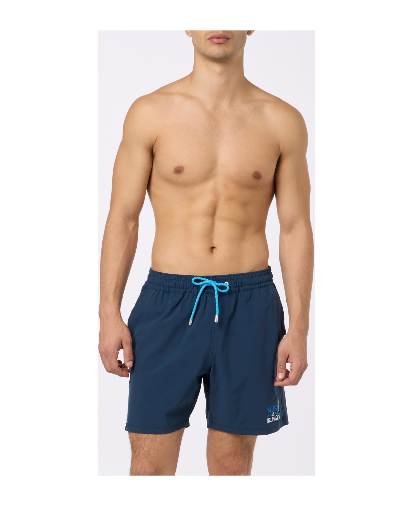 MC2 Saint Barth Man Comfort Swim Shorts With Nel Bere E Nel Mare Embroidery | Insulti Luminosi Special Edition - BLUE
