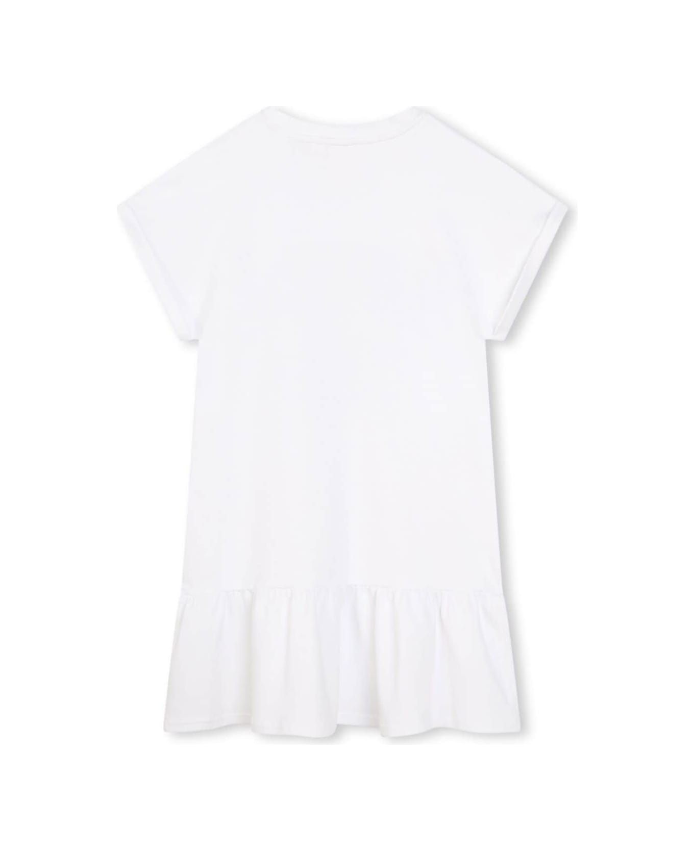 Givenchy White Dress With Logo Lettering And Frill In Cotton Girl - White