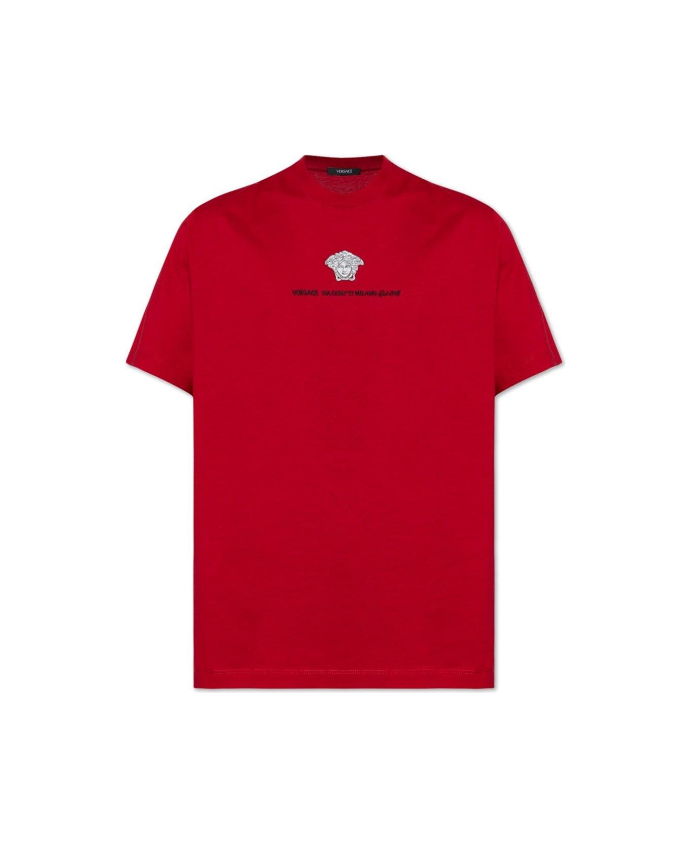 Versace Logo-embroidered Crewneck T-shirt - Red