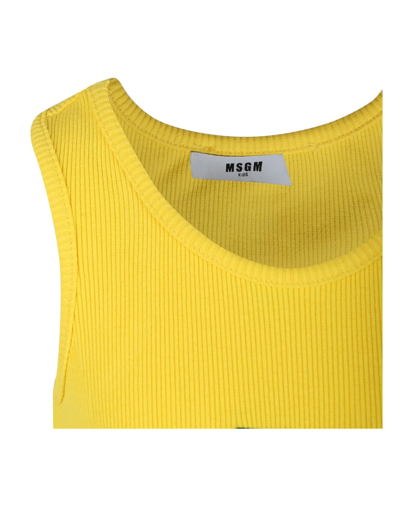 MSGM Yellow Crop Top For Girl With Logo - Yellow
