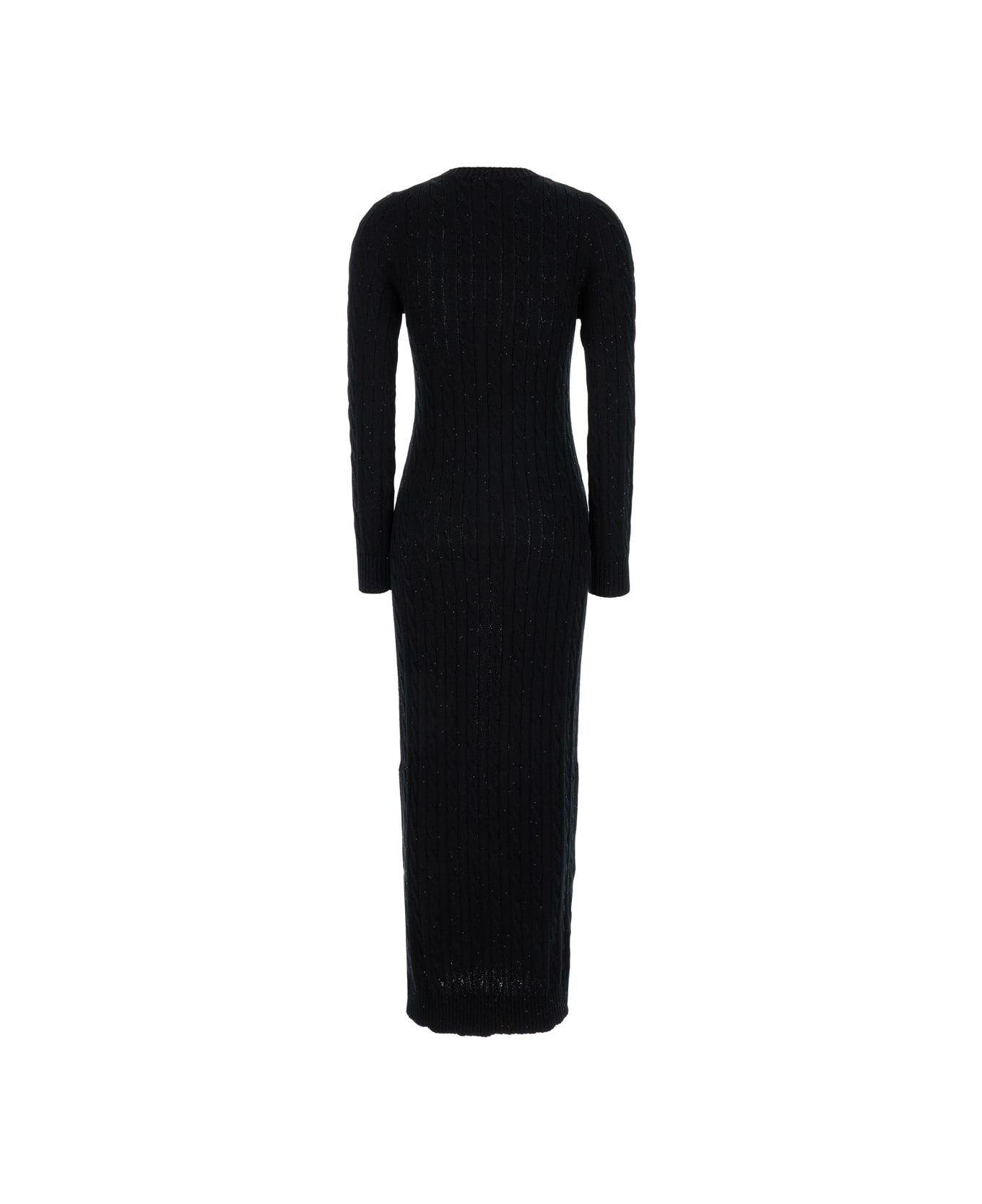 Brunello Cucinelli Black Sequin Embellished Cable Knit Dress In Cotton Blend Woman - Black