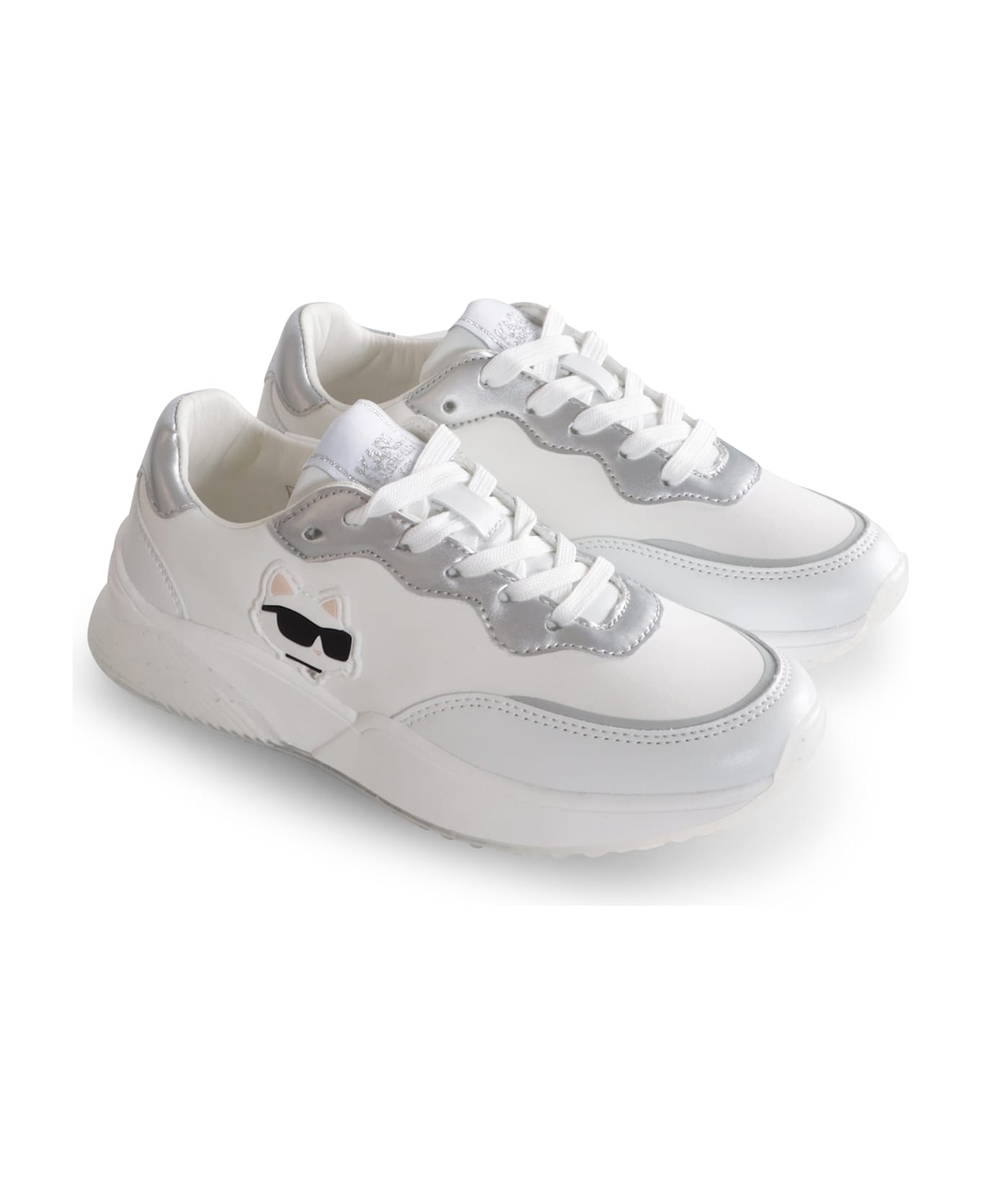 Karl Lagerfeld Kids White Sneakers For Girl With Choupette - White