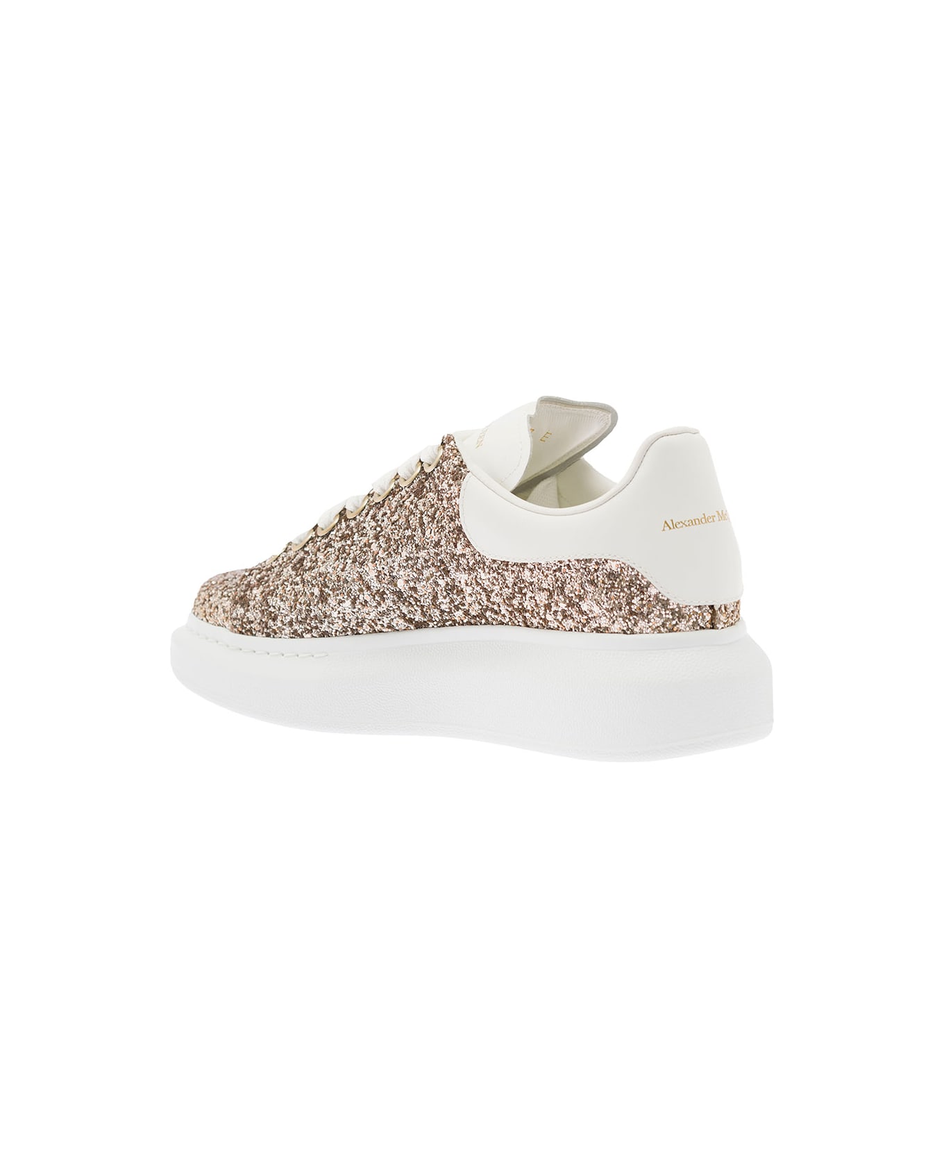 Alexander McQueen Gold-tone 'larry' Sneakers With Glitter Detailing In Polyester Woman - Calico White