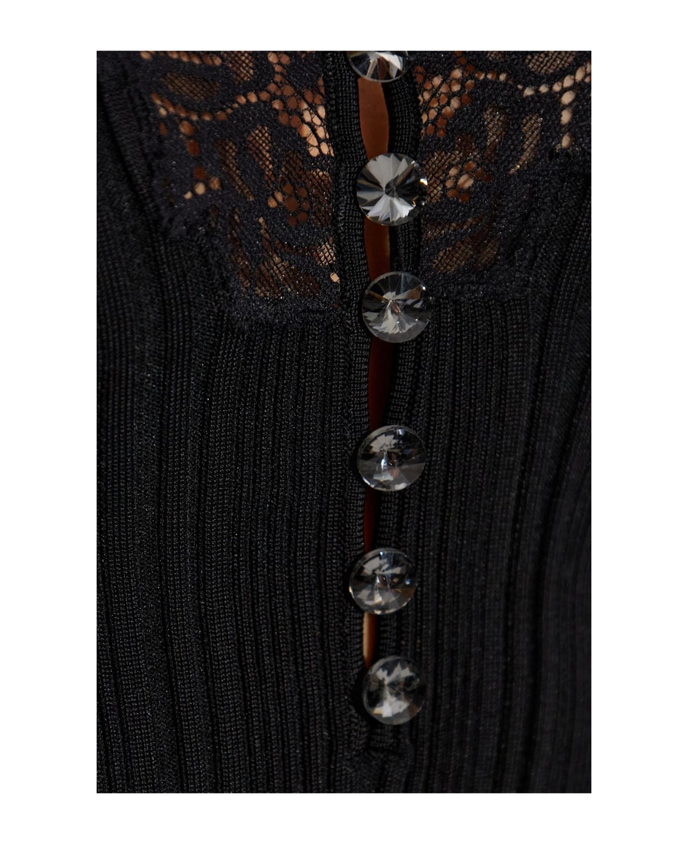 self-portrait Ribbed Top With Shiny Buttons - Black