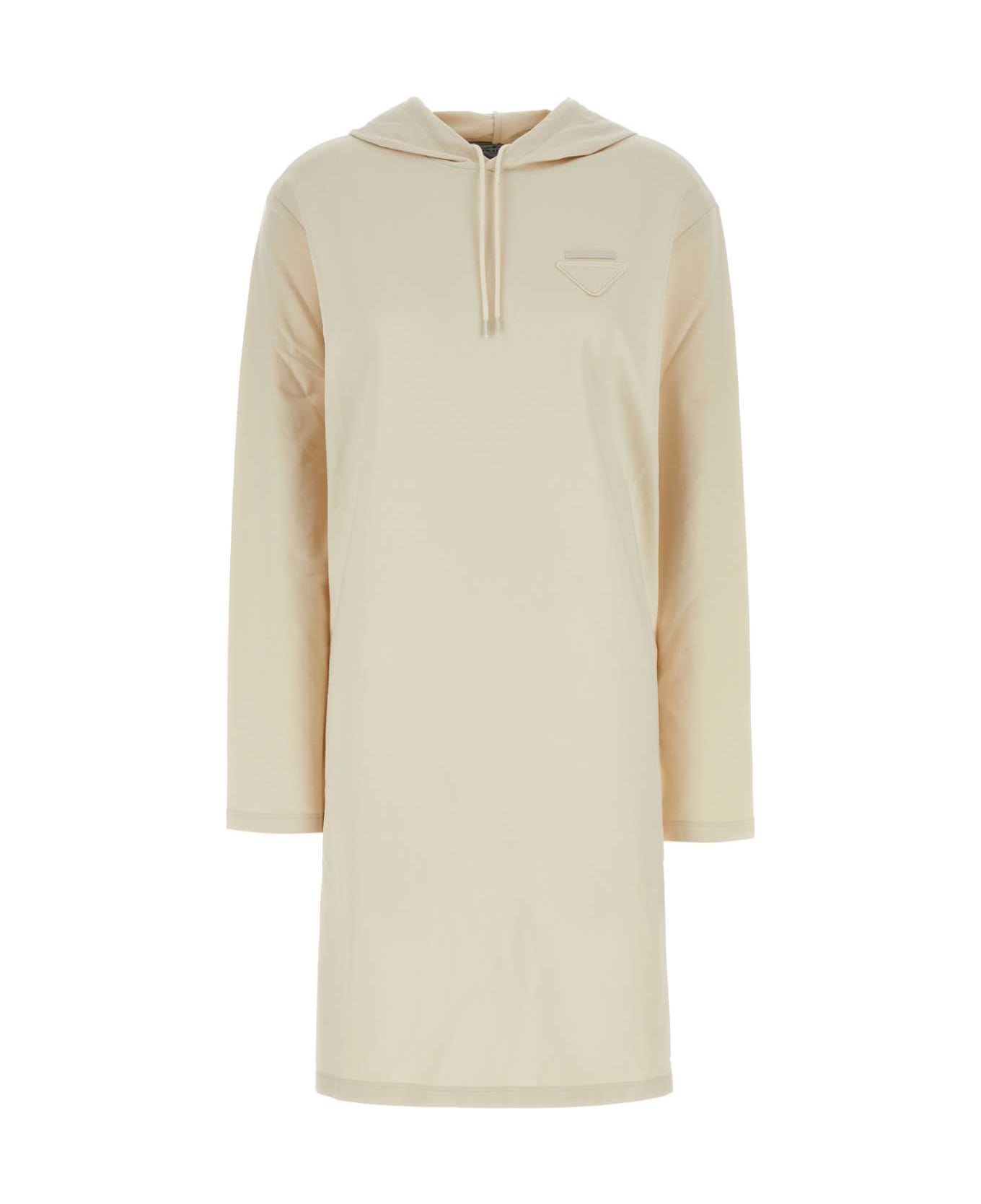 Prada Cream Stretch Cotton Sweatshirt Dress - NATURALE