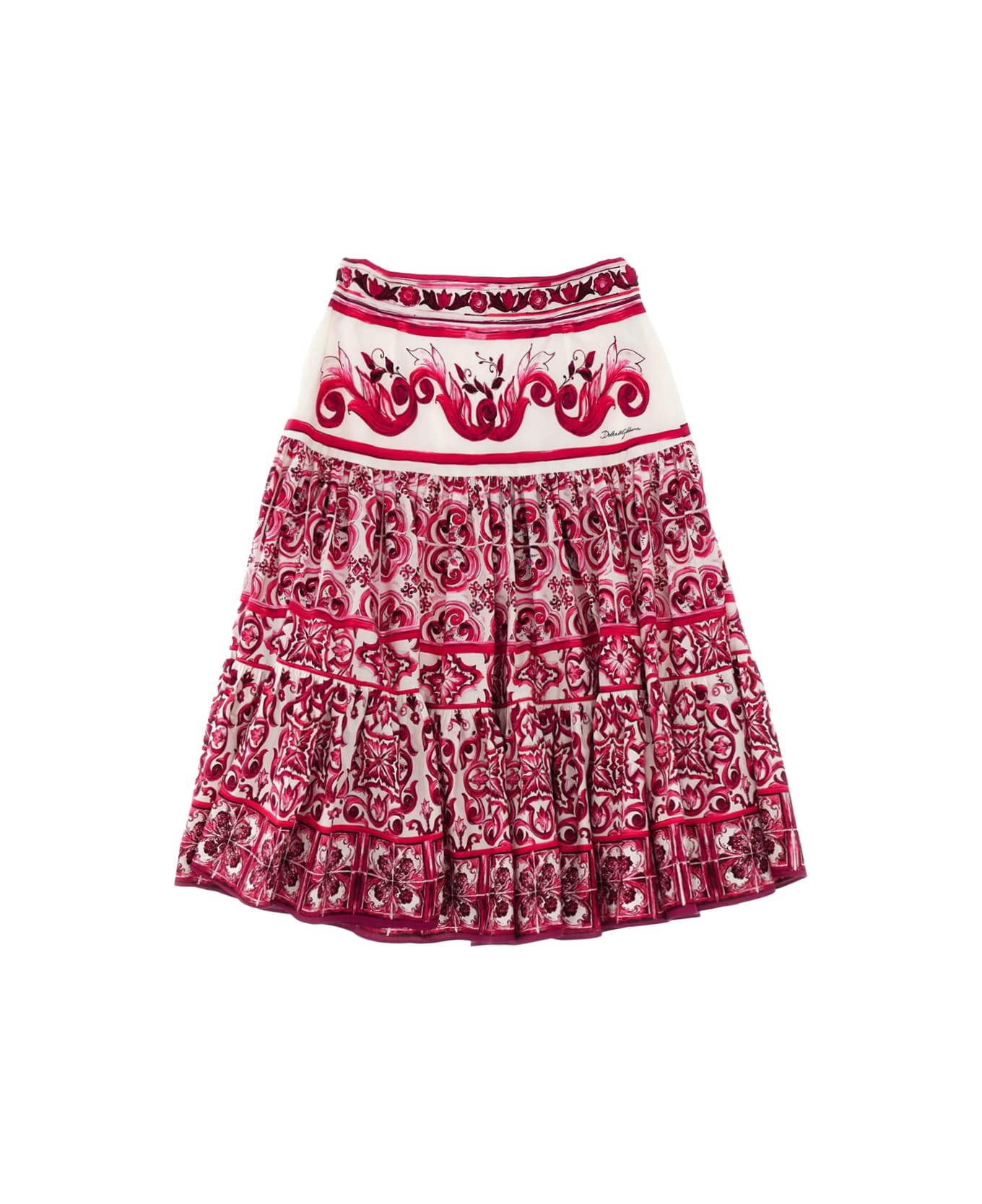 Dolce & Gabbana Long Skirt With Fuchsia Majolica Print - Pink