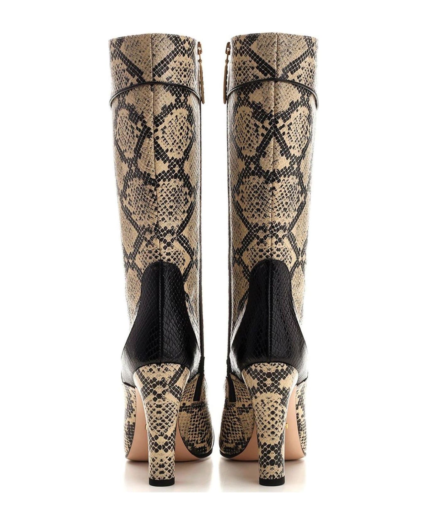 Gucci Hihg Heel Printed Boots - Beige/Nero