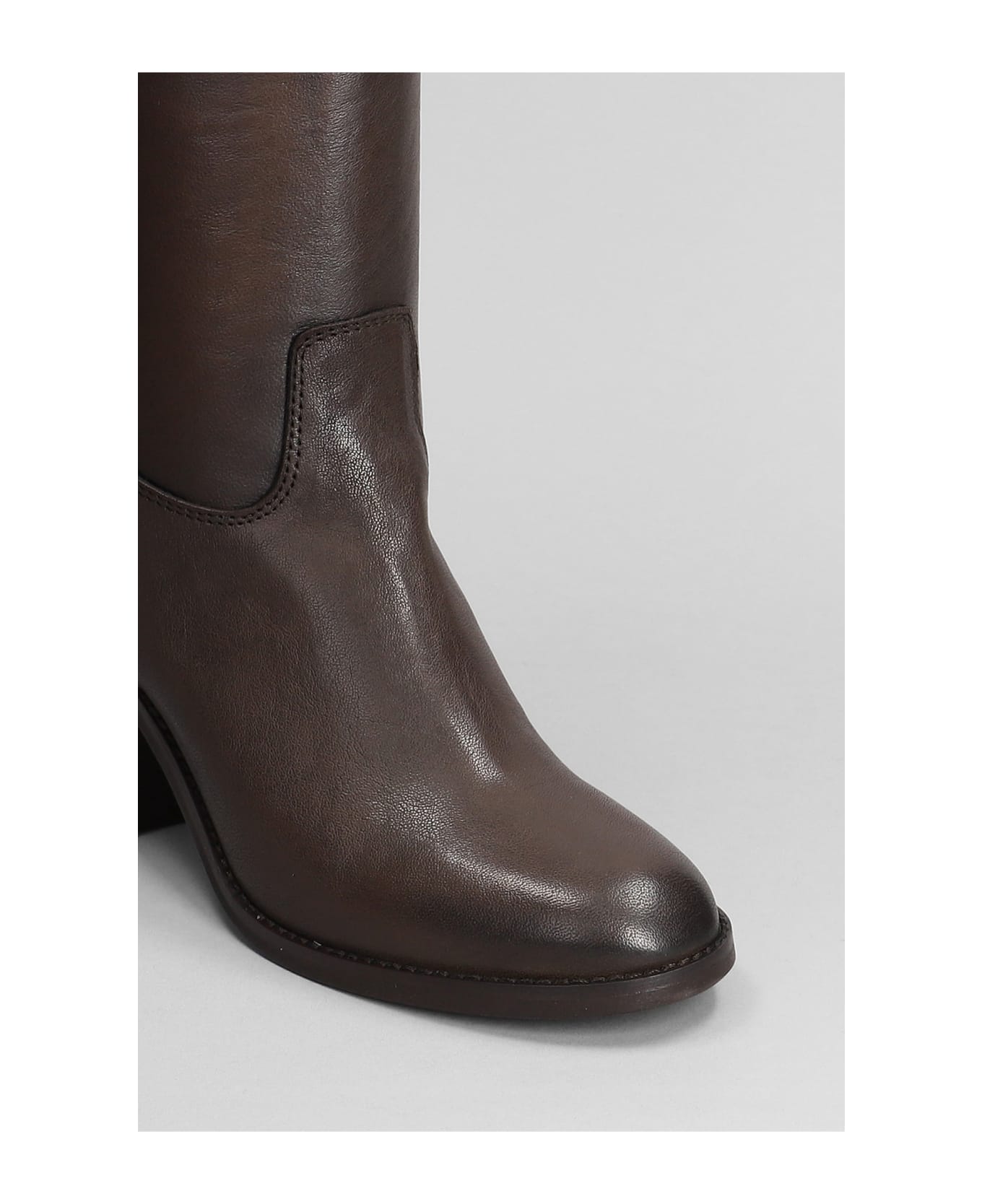 Julie Dee High Heels Boots In Dark Brown Leather - dark brown