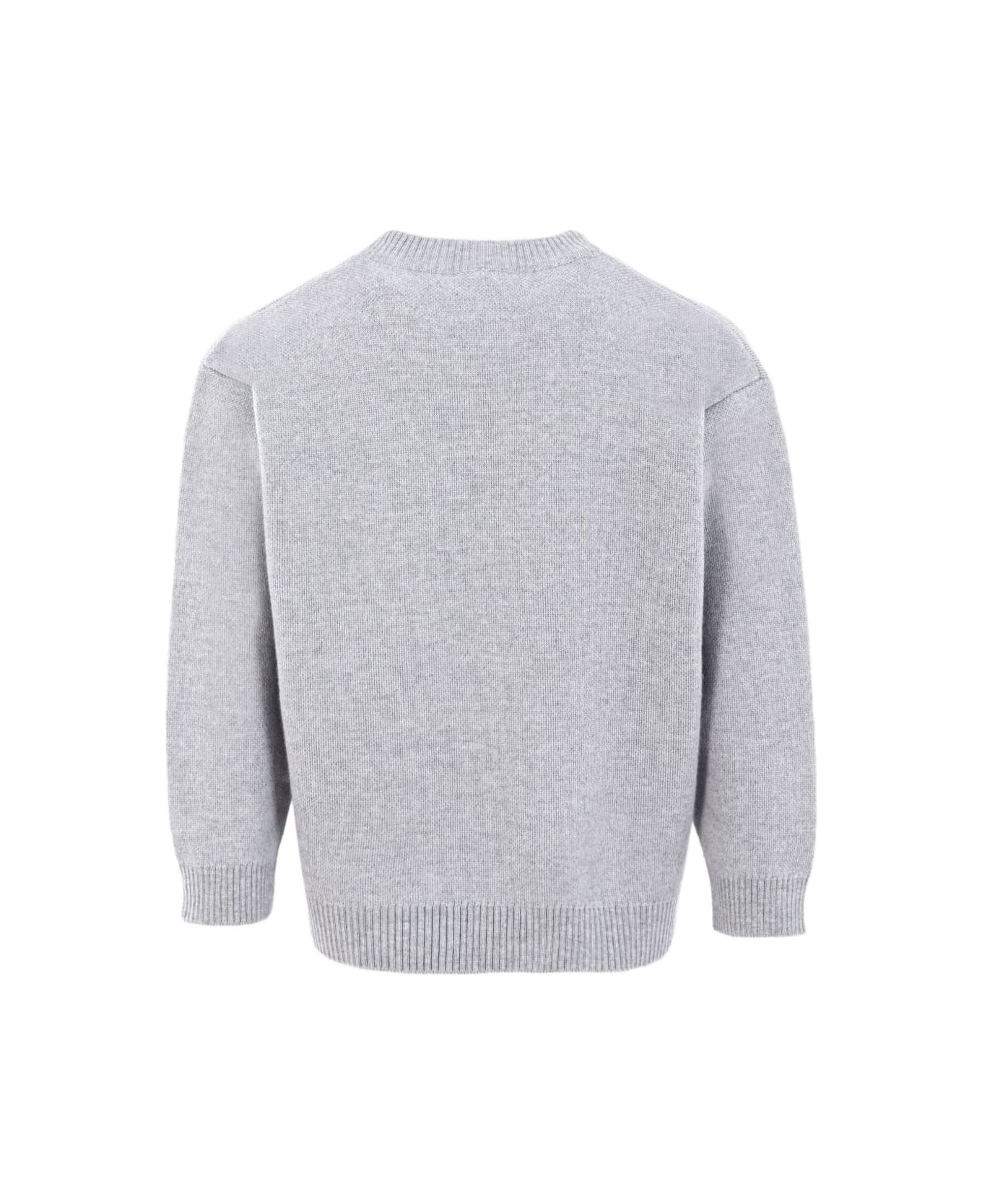 Fendi Kids Wool Sweater With Logo - Grey