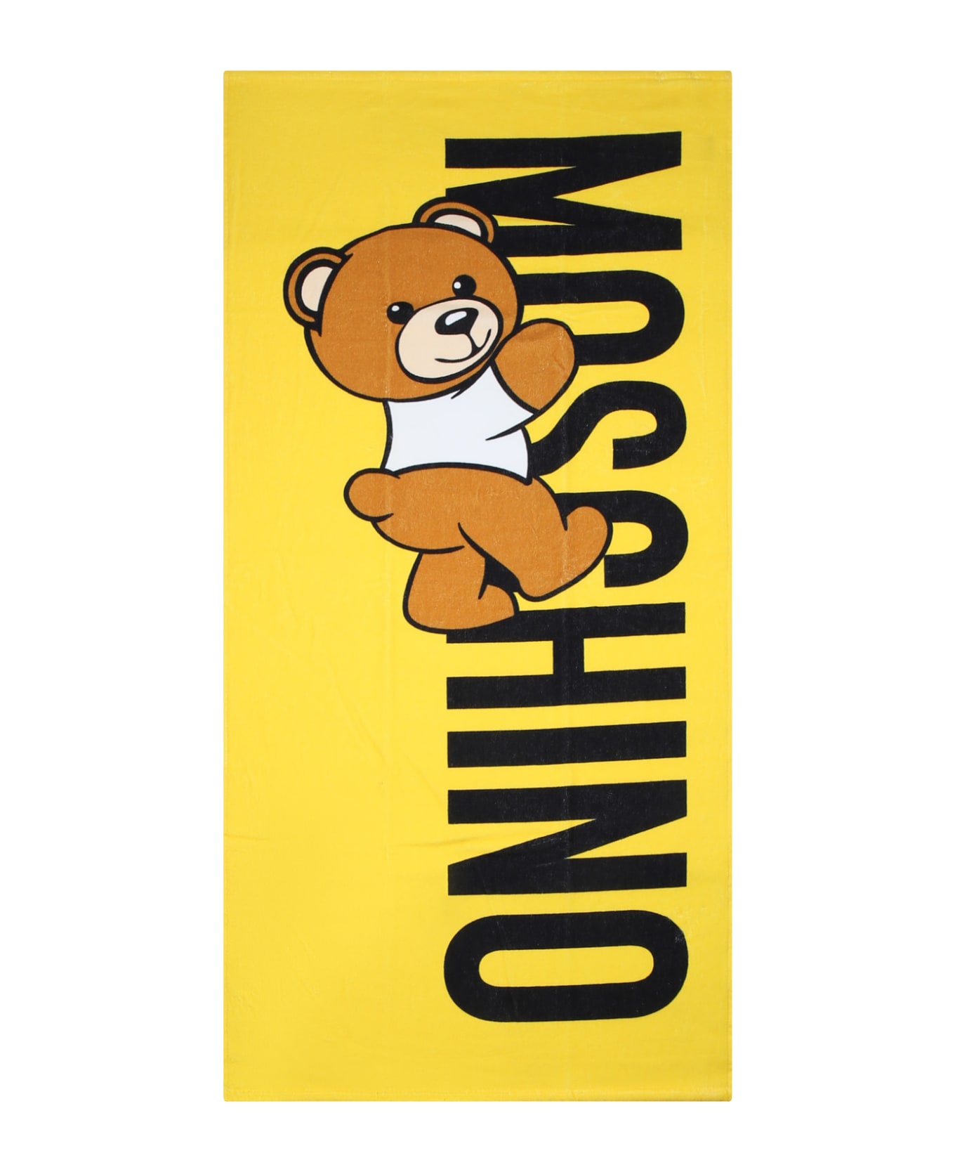 Moschino Yellow Beach Towel For Kids With Teddy Bear And Logo - Yellow
