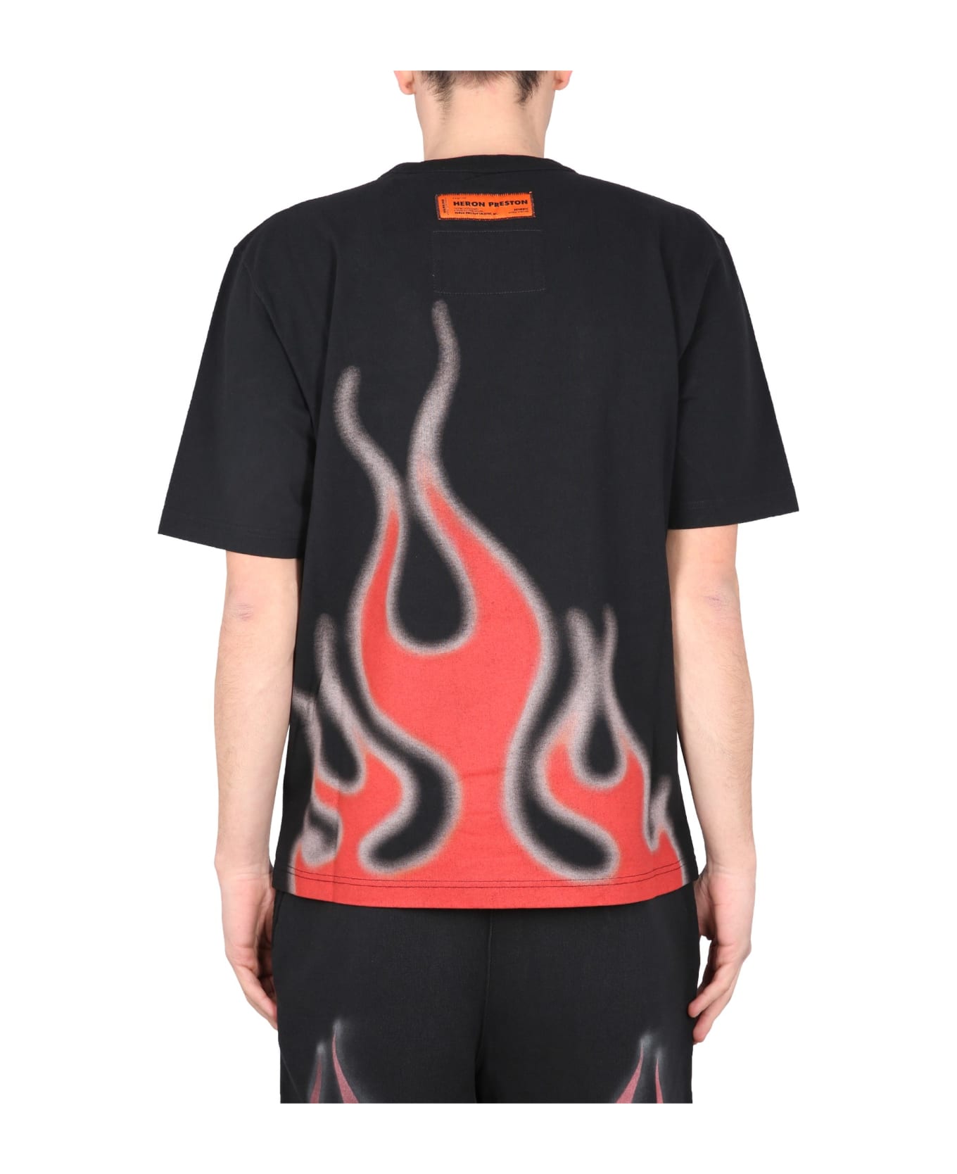 HERON PRESTON Flames Logo Print T-shirt - Black Red シャツ