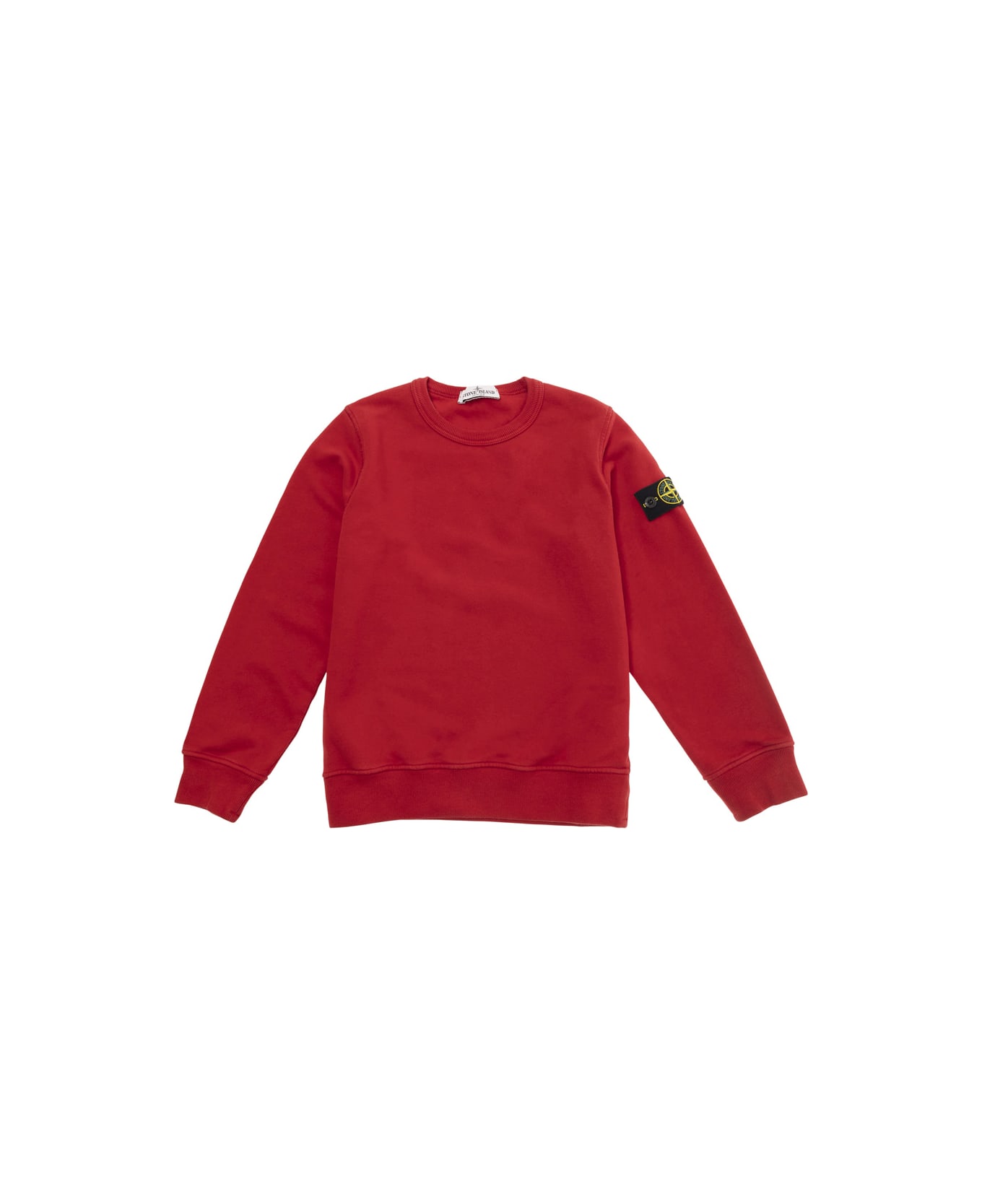 Stone Island Red Hoodie With Logo Patch In Cotton Boy - Rosso