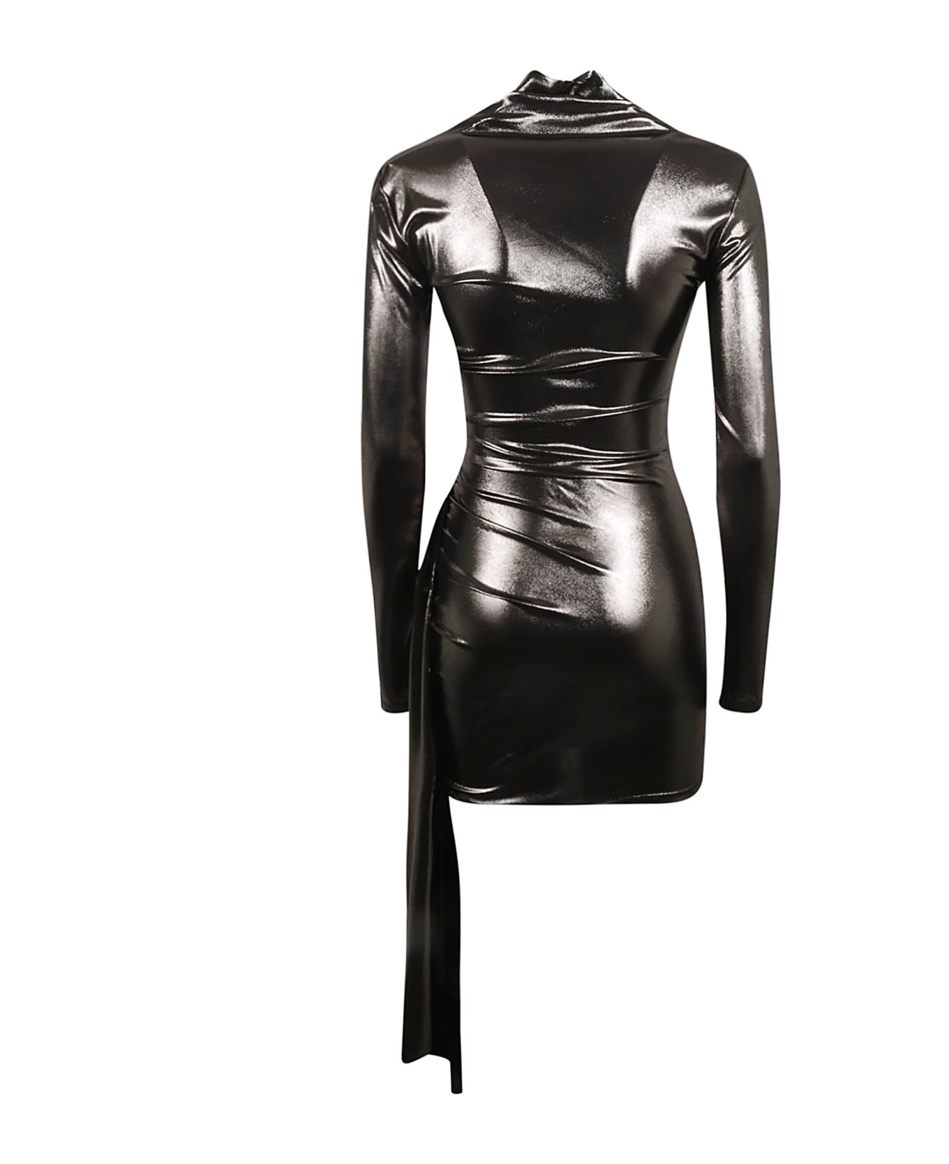 Blumarine Ruffle Detail Metallic Longsleeved Dress - Silver ワンピース＆ドレス