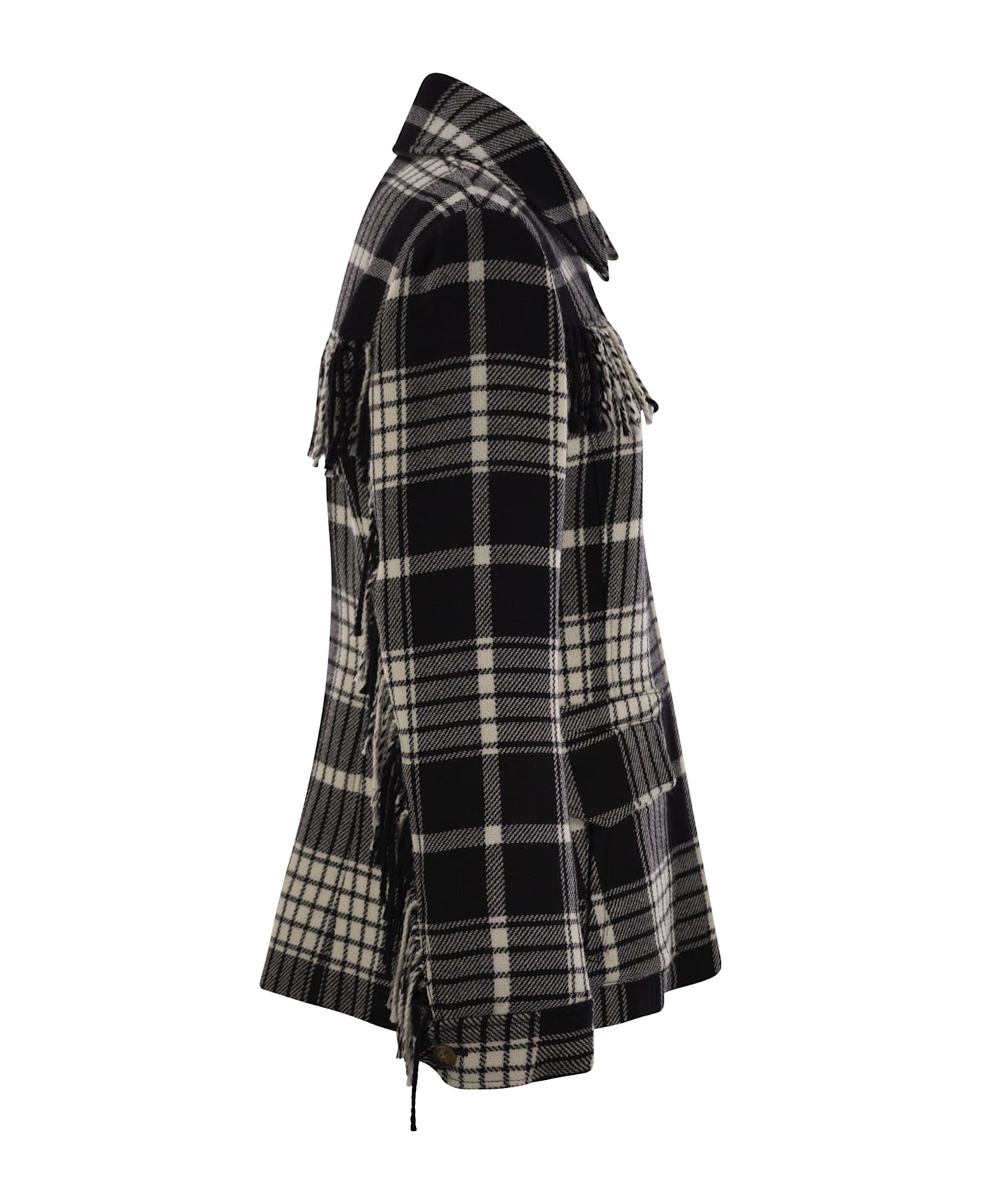 Polo Ralph Lauren Plaid Wool Jacket With Fringes - Black/cream