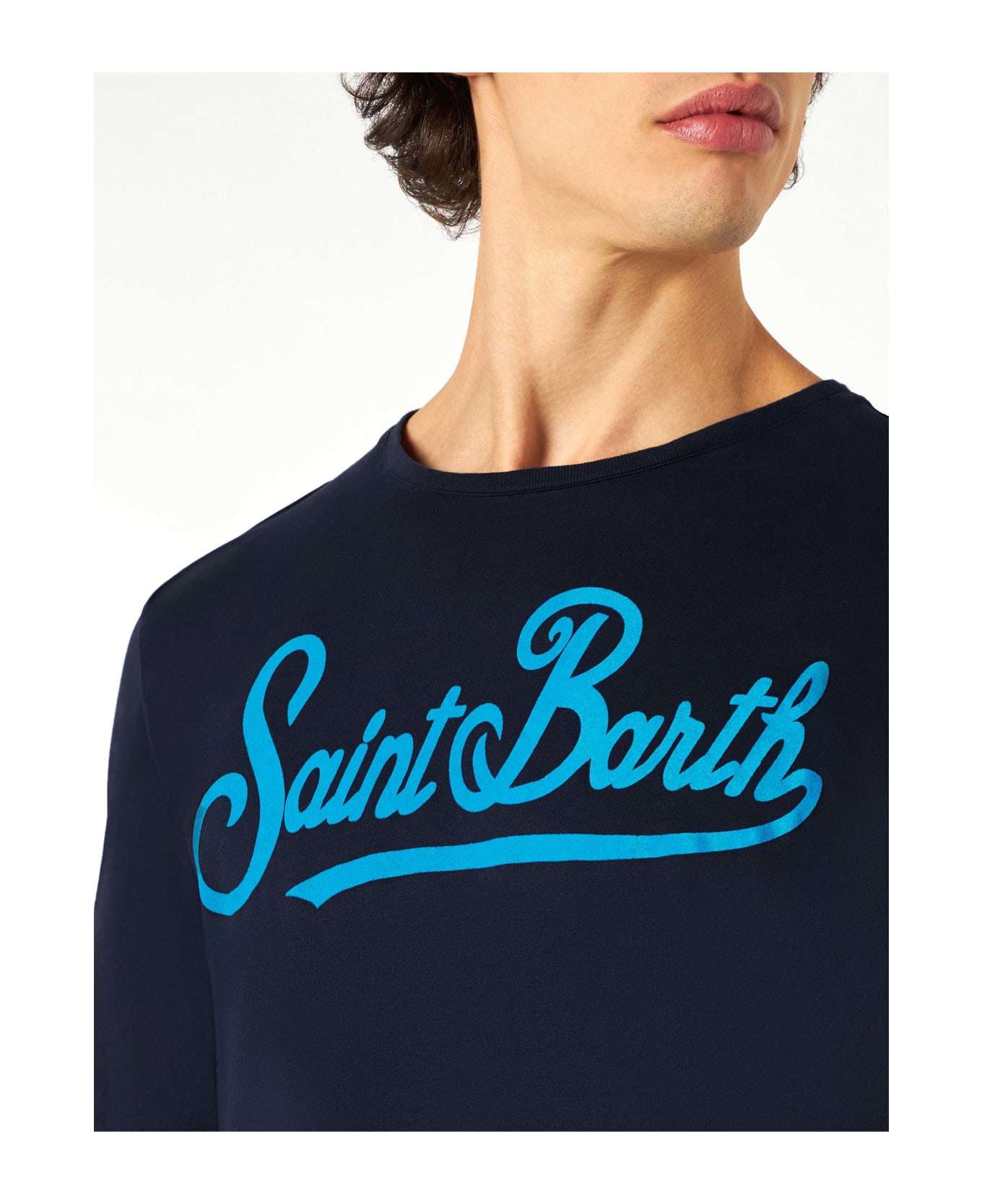 MC2 Saint Barth Man Long-sleeves T-shirt With Saint Barth Print - BLUE シャツ