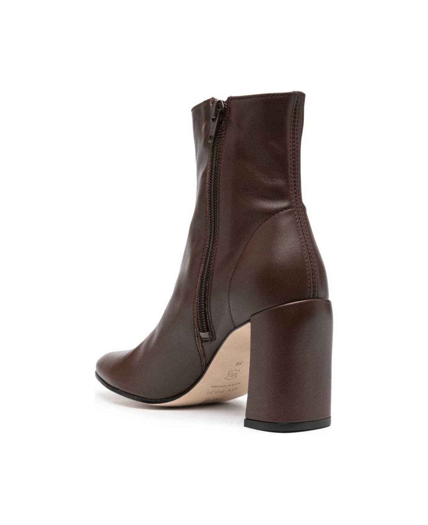 BY FAR Brown Pointed Ankle Boots With Chunky Heel In Leather Woman - Brown
