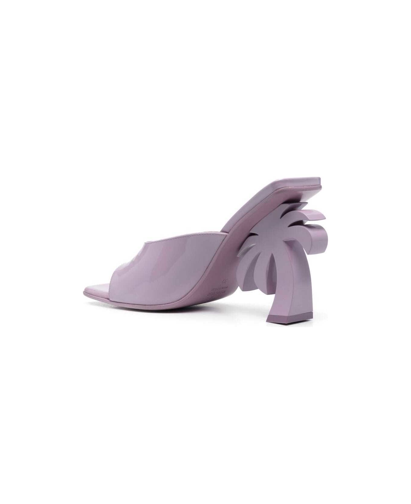 Palm Angels 'palm Tree' Purple Mules With Palm Tree-shaped Heel In Leather Woman - Violet