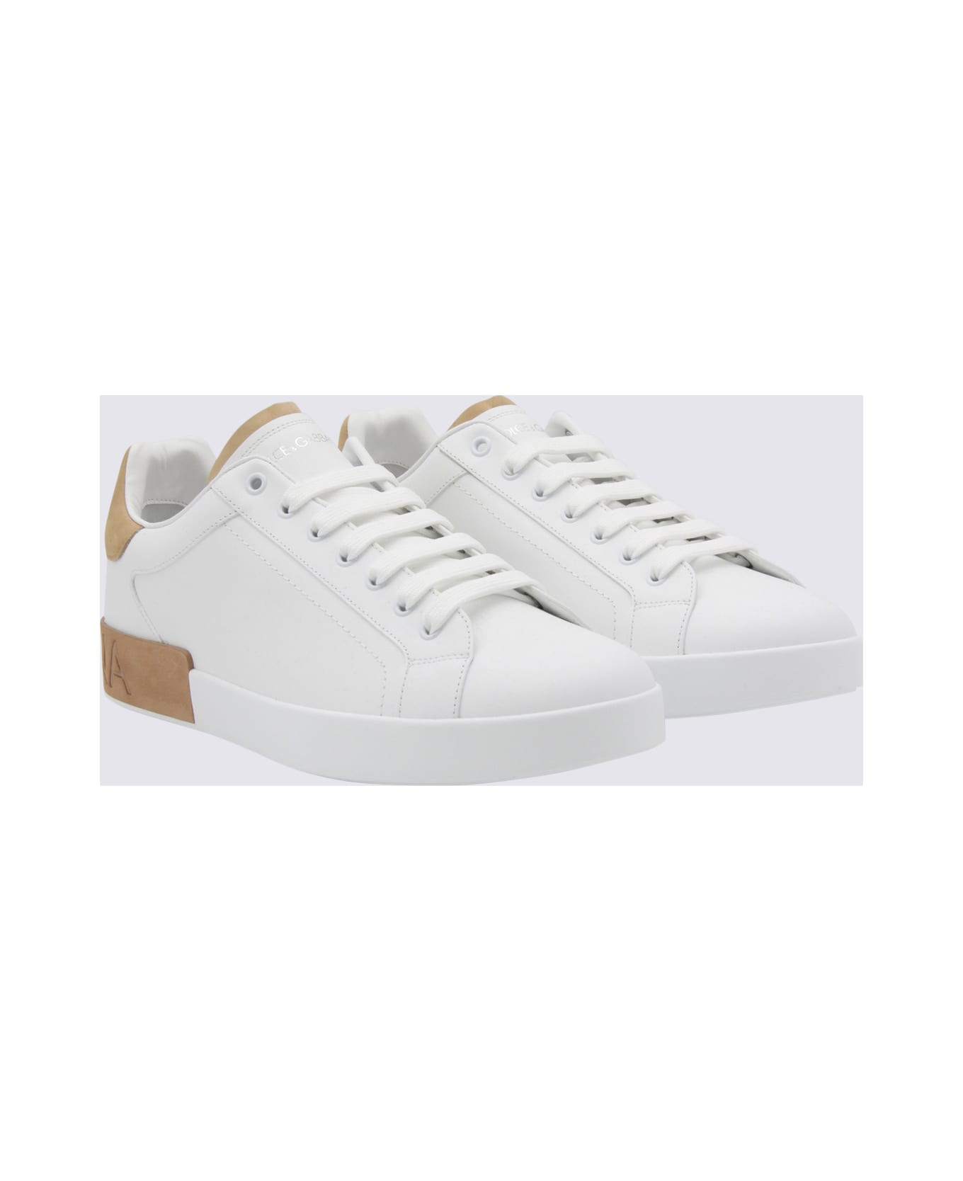 Dolce & Gabbana White And Beige Leather Sneakers - White スニーカー