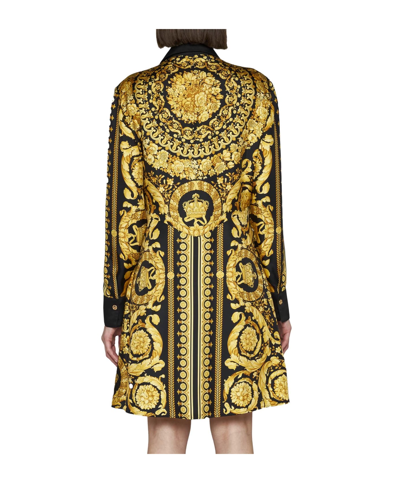 Versace Barocco Silk Midi Chemisier - Black gold ワンピース＆ドレス