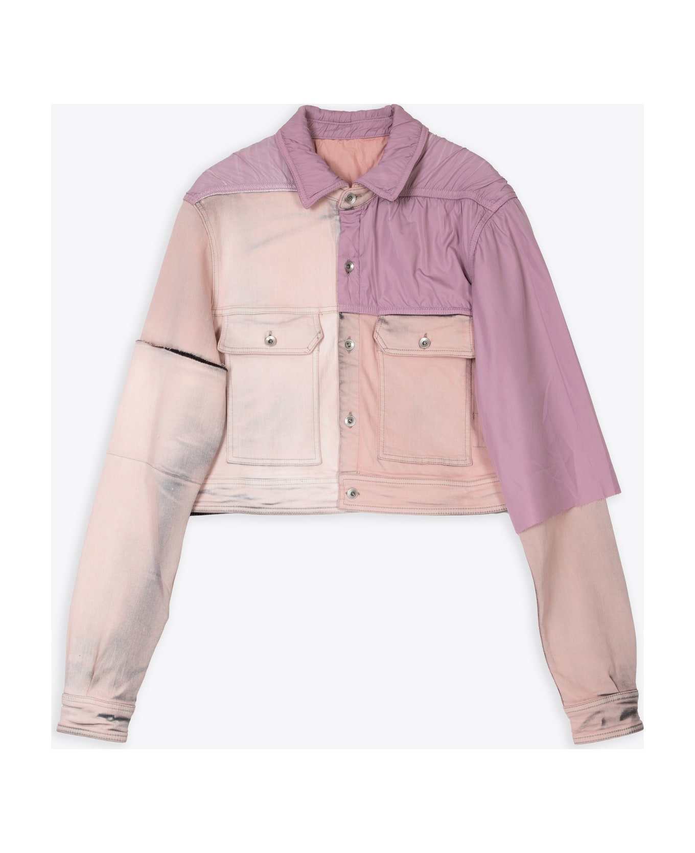 DRKSHDW Cropped Outershirt Faded Pink faded denim patchwork jacket - Cropped outershirt faded - Rosa