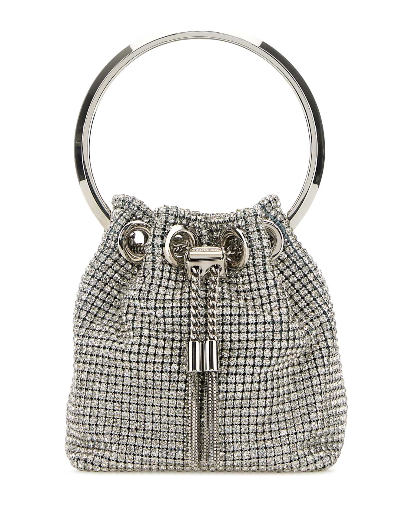 Jimmy Choo Silver Rhinestone Mesh Micro Bon Bon Bucket Bag - SILVER