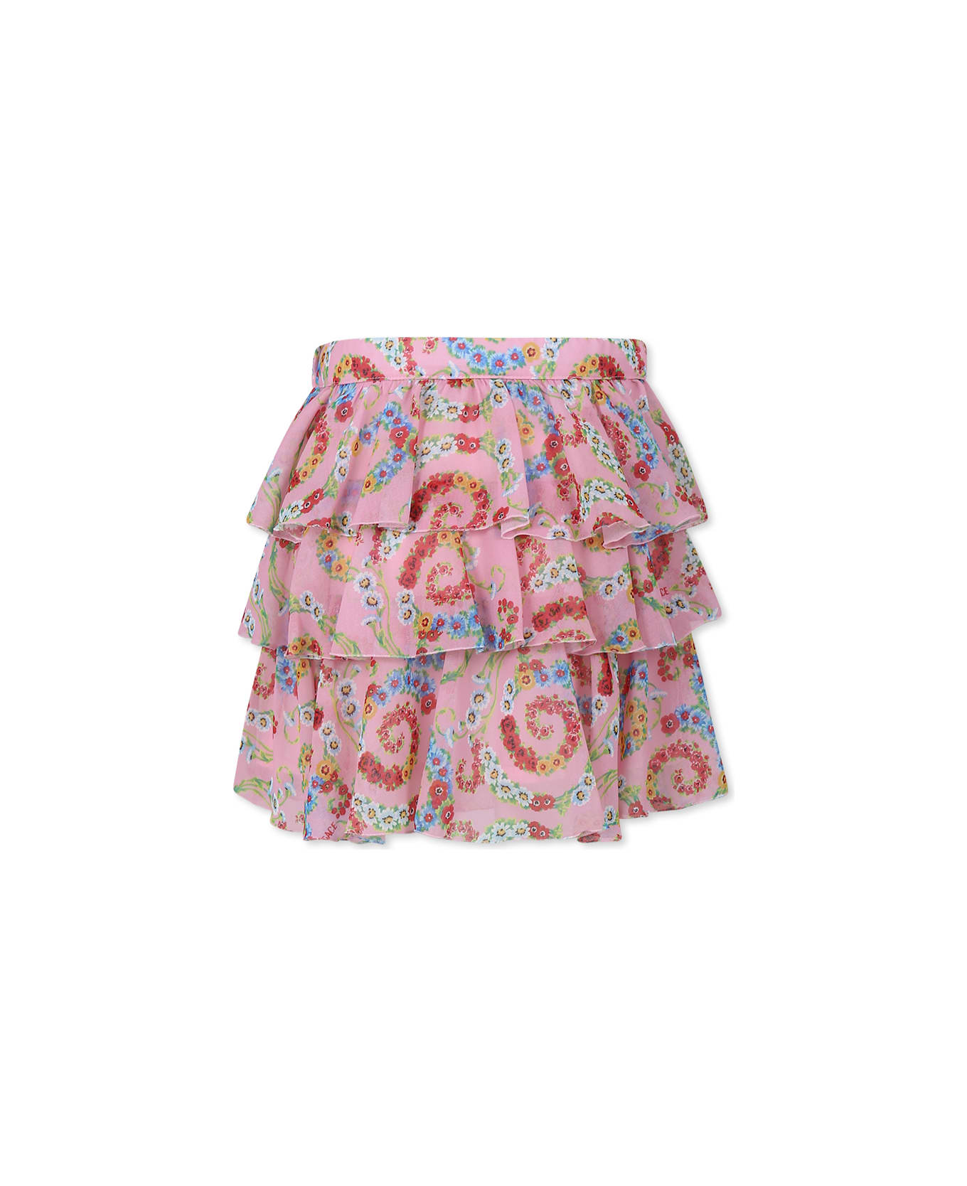 Versace Pink Skirt For Girl With Floral Swirl - Pink