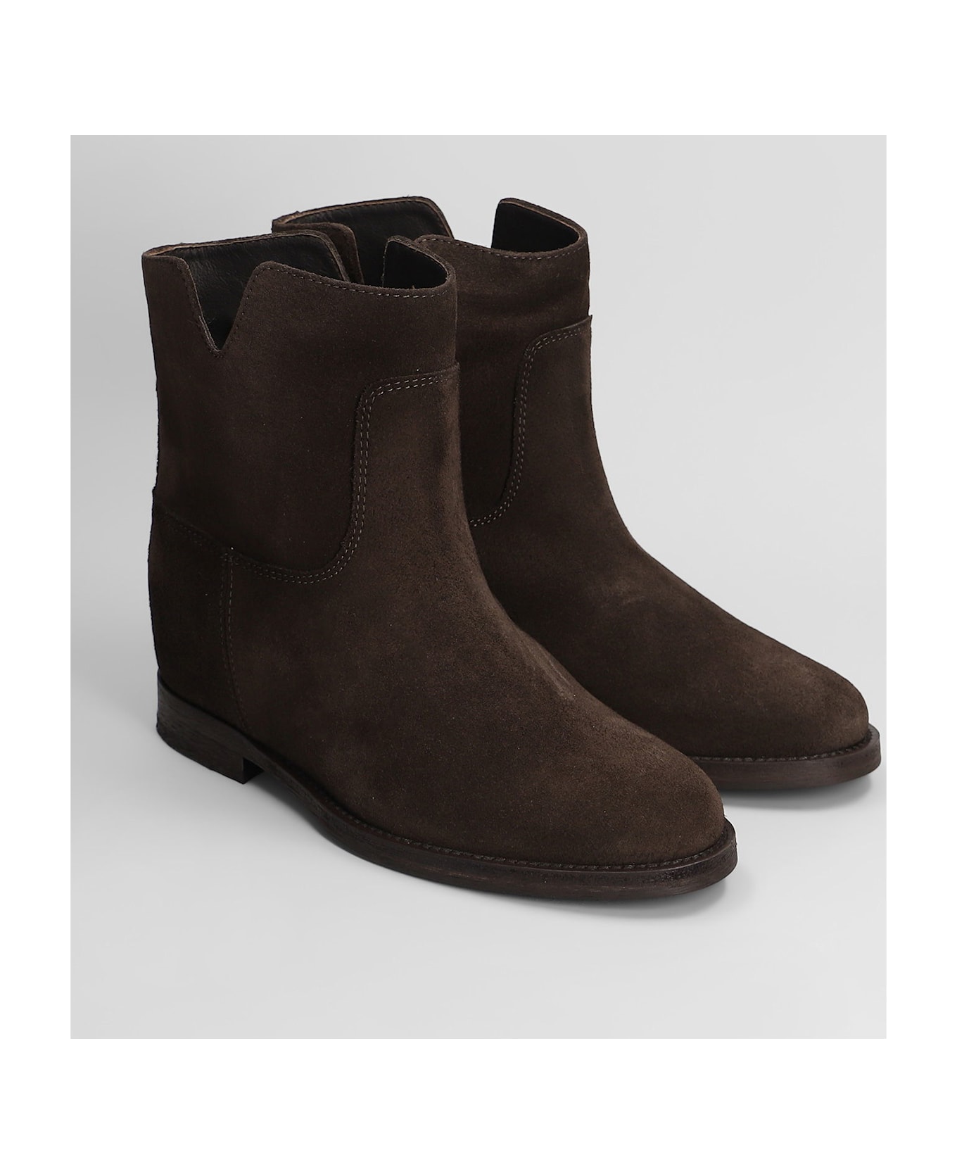 Via Roma 15 Ankle Boots Inside Wedge In Dark Brown Suede - dark brown