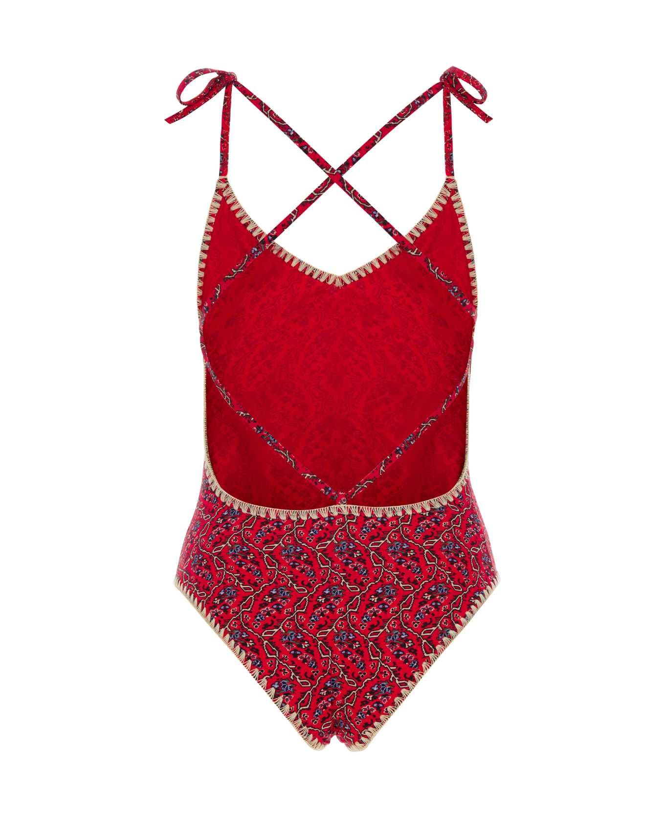 Isabel Marant Printed Stretch Nylon Swan Swimsuit - CRANBERRY