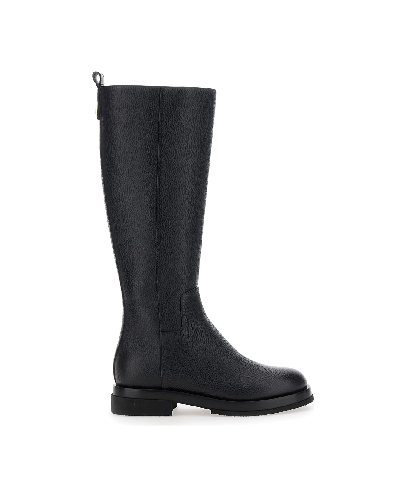 Pollini Black Knee-high Boots With Pull-tab And The Heel In Leather Woman - Black