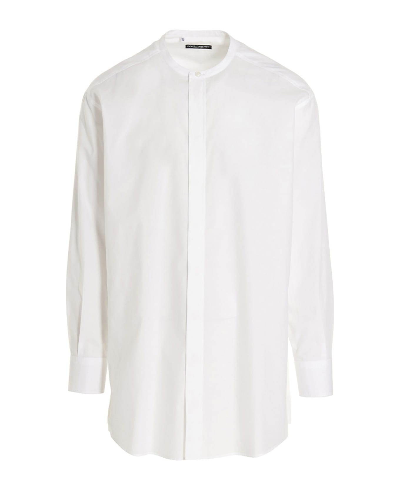 Dolce & Gabbana Band Collar Plain Long Shirt - White シャツ