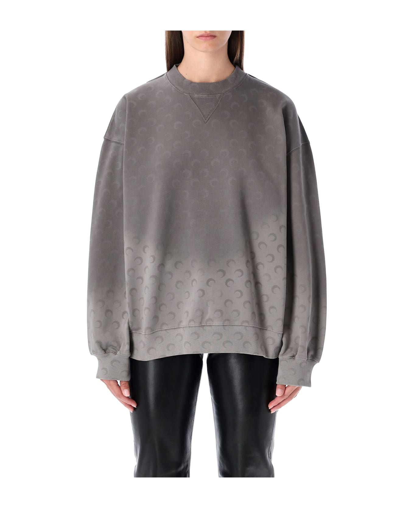 Marine Serre Faded Moon Fleece Relaxed Sweatshirt With All-over Print - DARK GREY DEGRADE