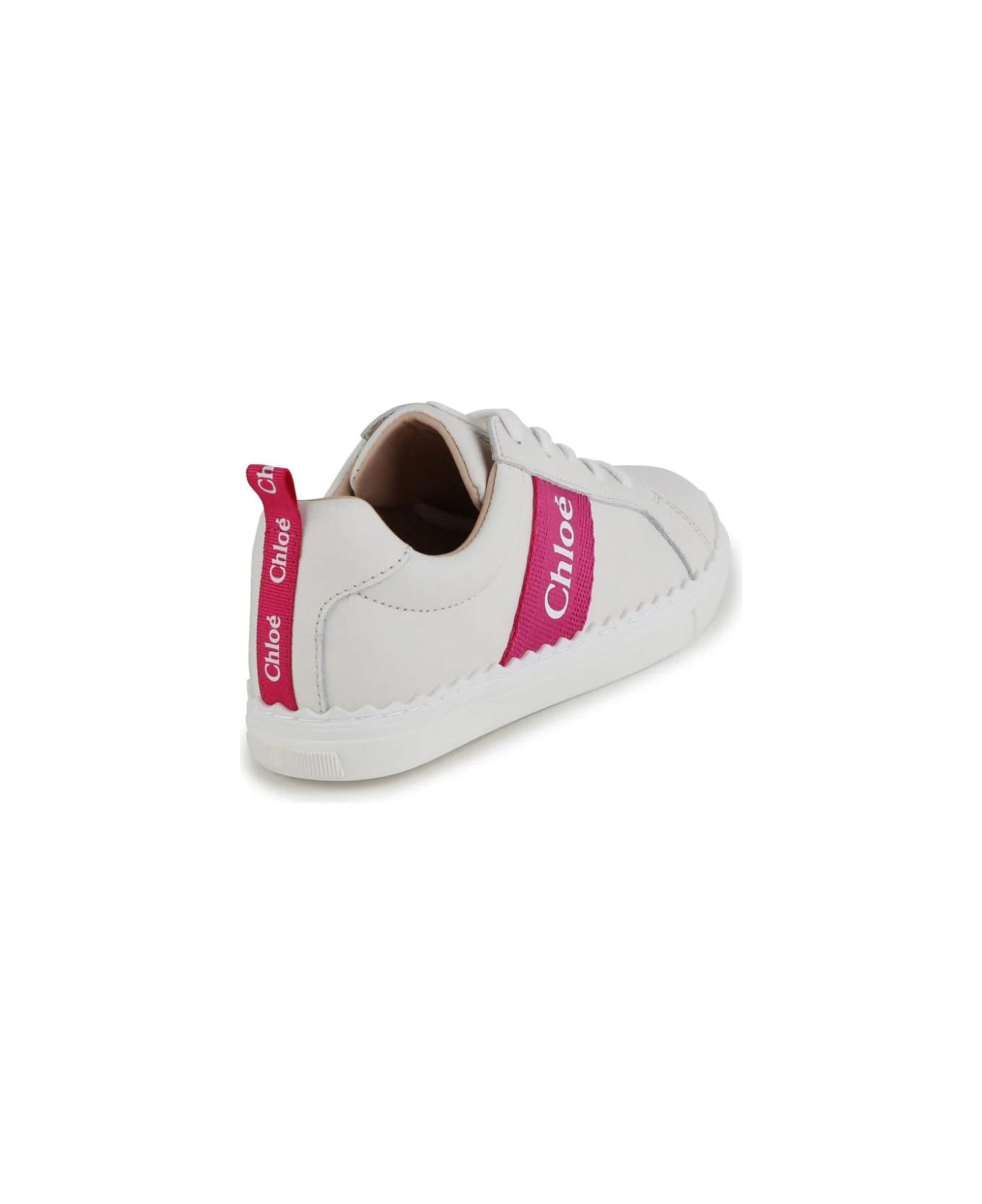 Chloé White And Fuchsia Lauren Low Sneakers - White