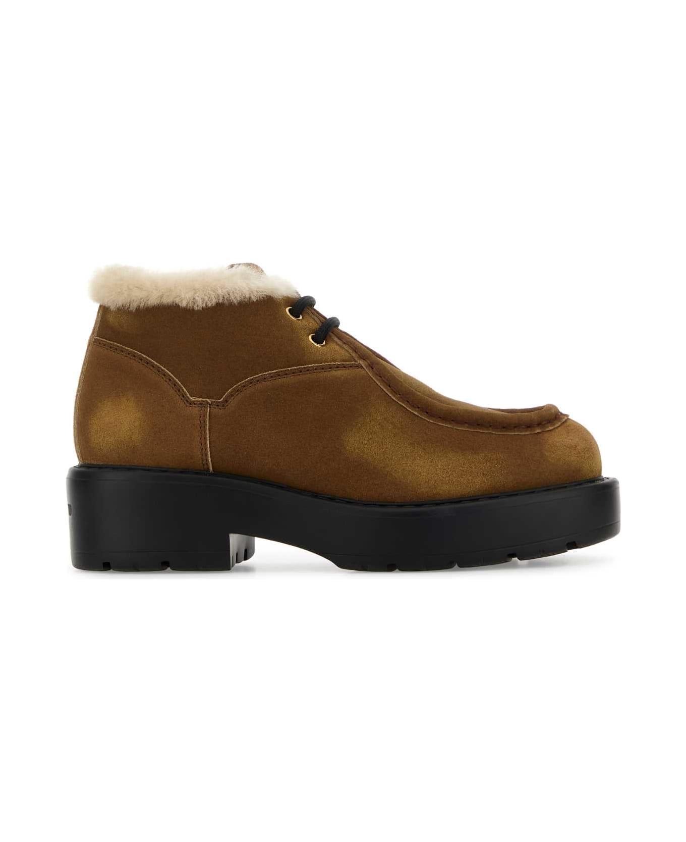 Miu Miu Camel Suede Lace-up Shoes - CANNELLA