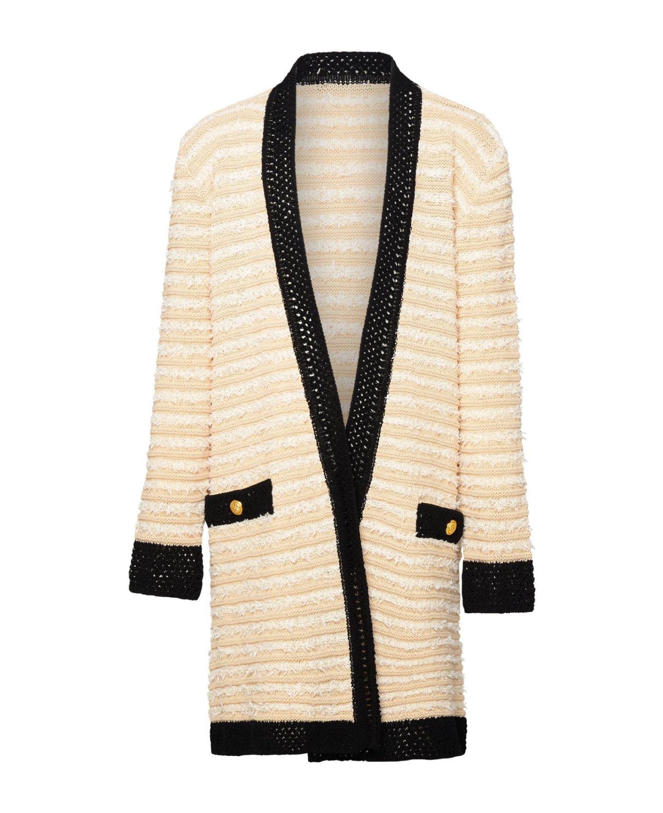 Balmain Striped Belted Straight Hem Cardigan - Ne