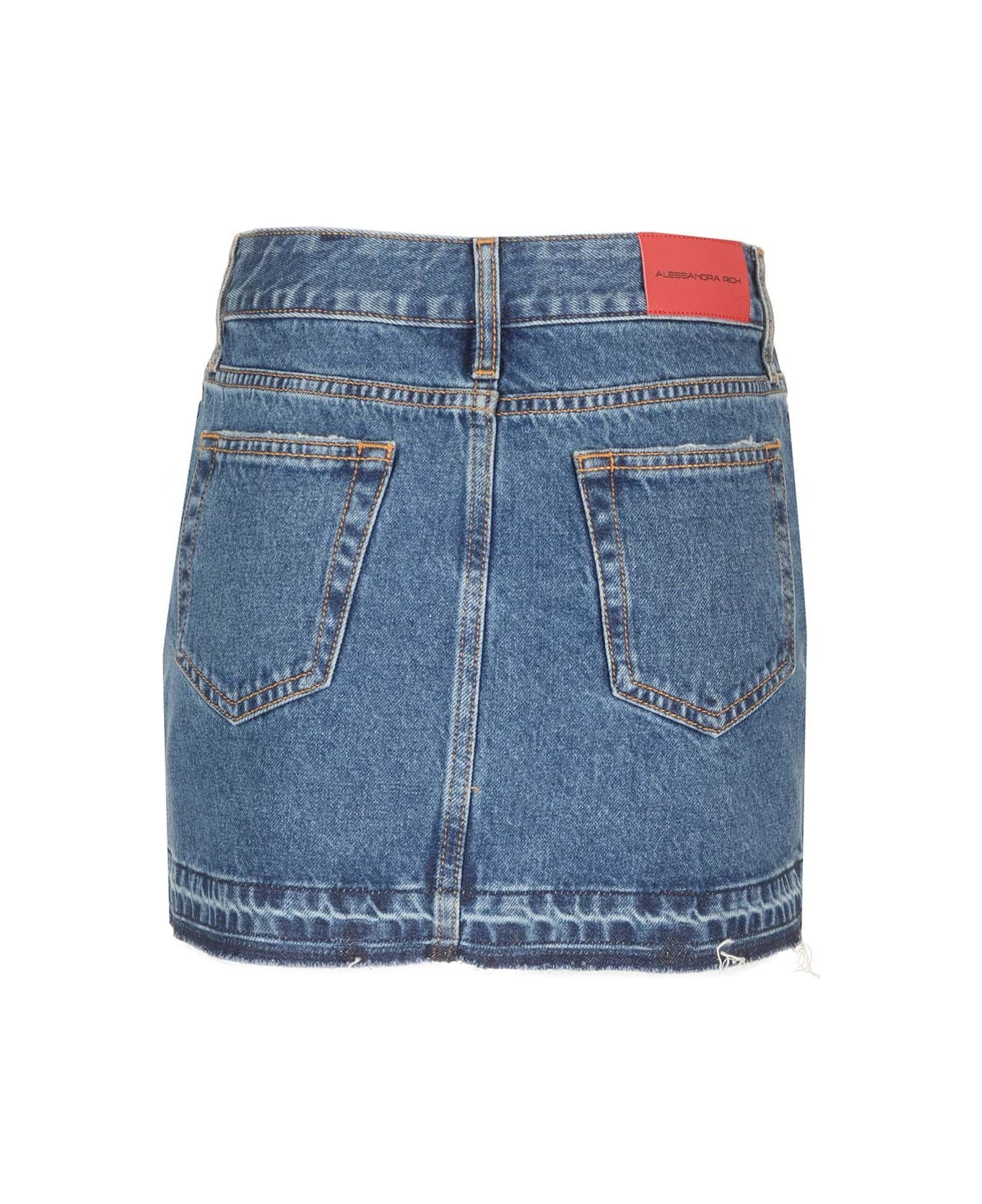 Alessandra Rich Embellished Denim Skirt - BLUE