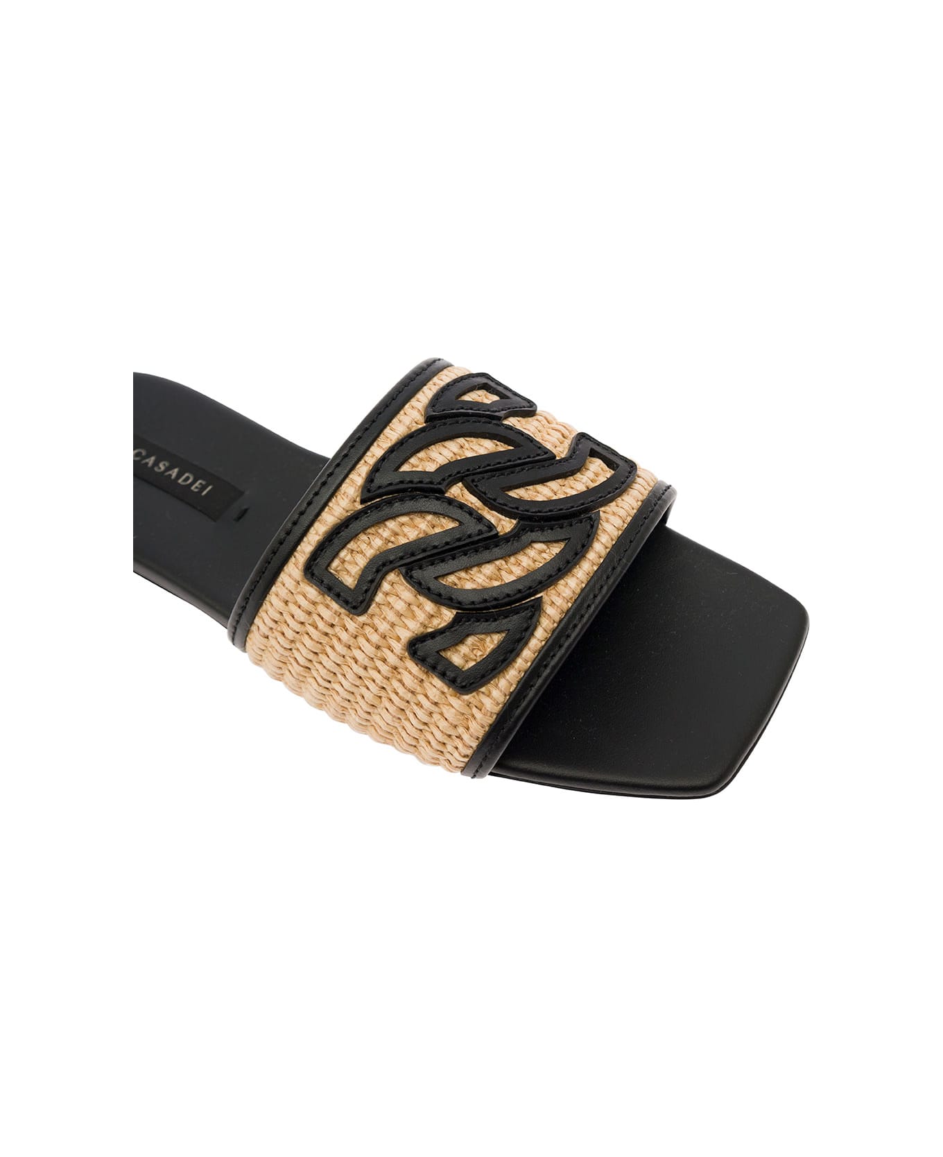 Casadei 'portofino' Black Slip-on Sandals With C-chain Logo In Leather Woman - Beige
