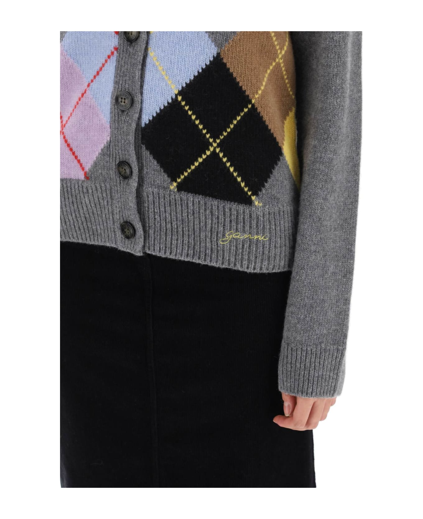 Ganni Cardigan With Argyle Pattern - FROST GRAY