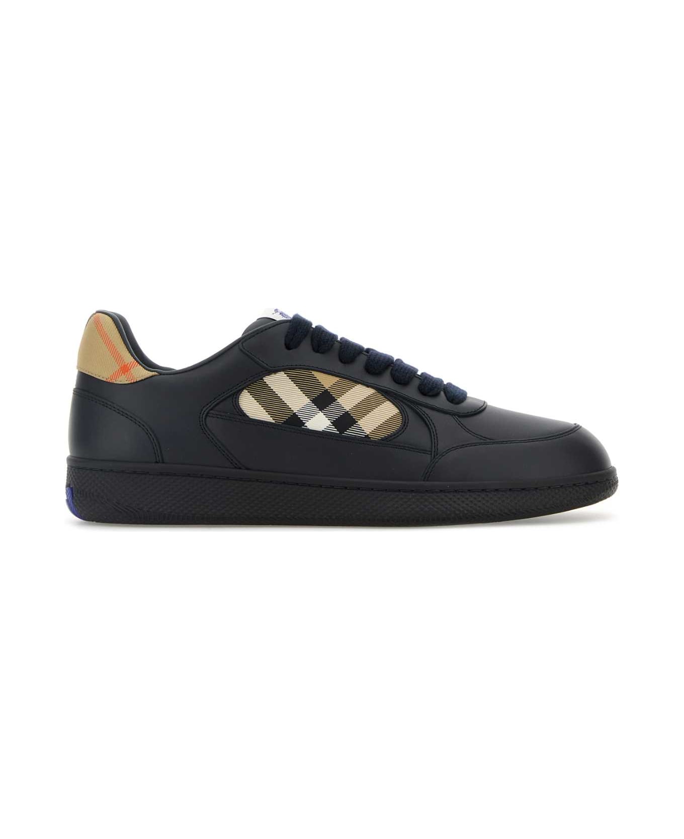 Burberry Midnight Blue Leather Terrace Sneakers - INDIGO