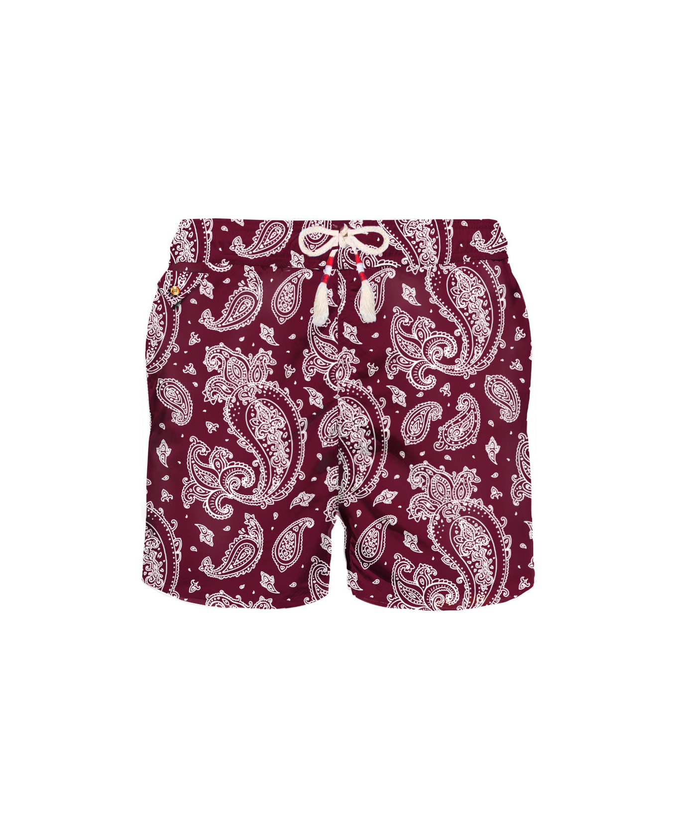 MC2 Saint Barth Man Light Fabric Swim Shorts With Burgundy Paisley Print - RED