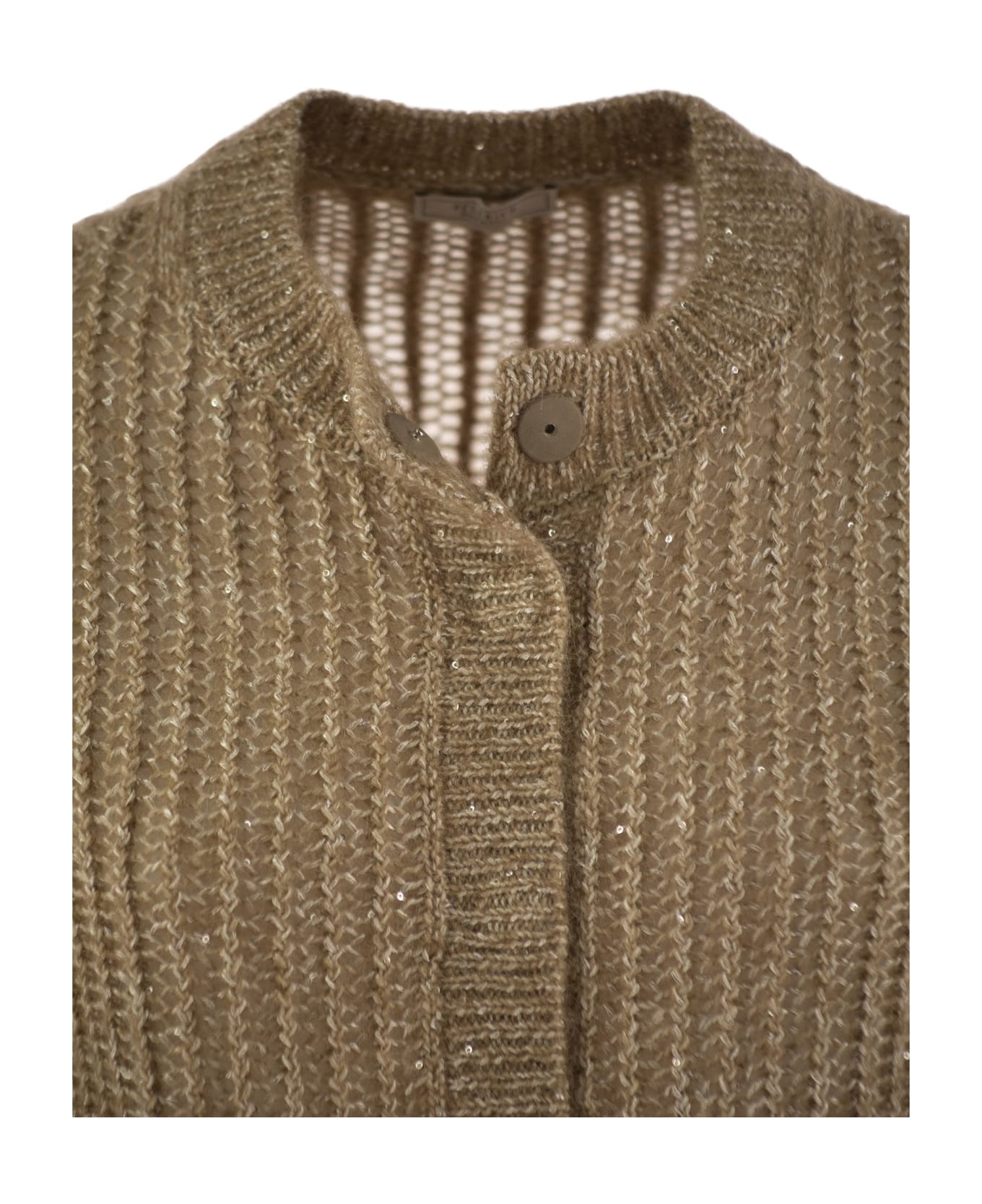 Peserico Tricot Cardigan With Micro-sequins - Hazelnut