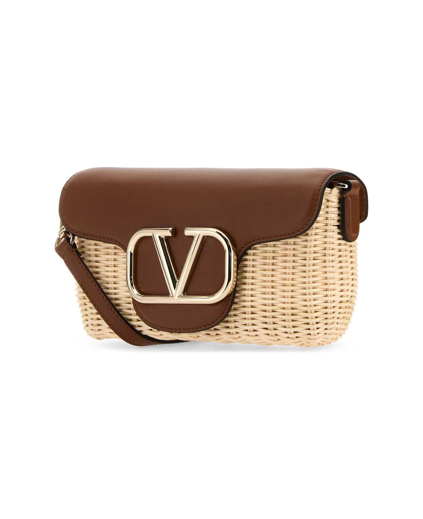 Valentino Garavani Two-tone Leather And Raffia Crossbody Bag - NATURALESELLERIA