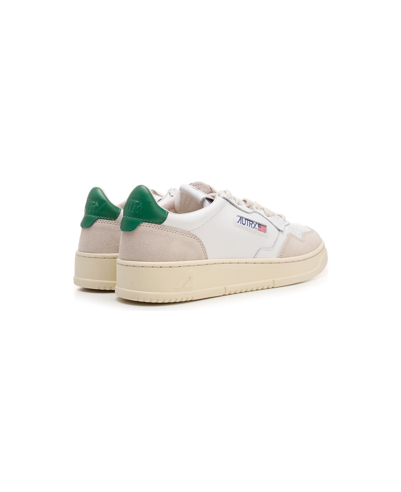 Autry White 'medalist' Sneakers With Green Heel Tab - White
