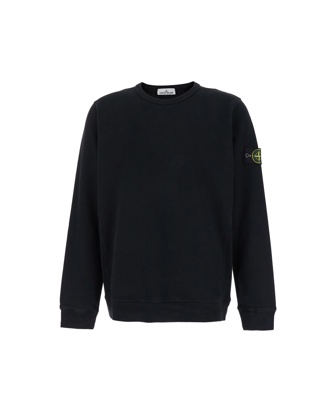 Stone Island Black Crewneck Sweatshirt With Logo Patch In Cotton Man - Nero